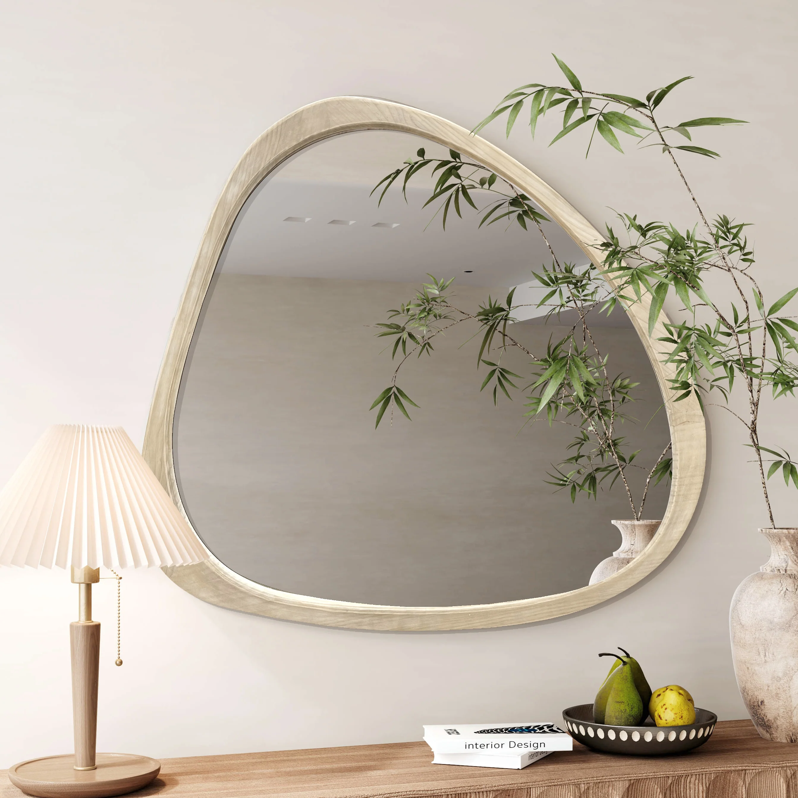 Walker Edison | Asymmetrical Natural 45 Wooden Wall Mirror