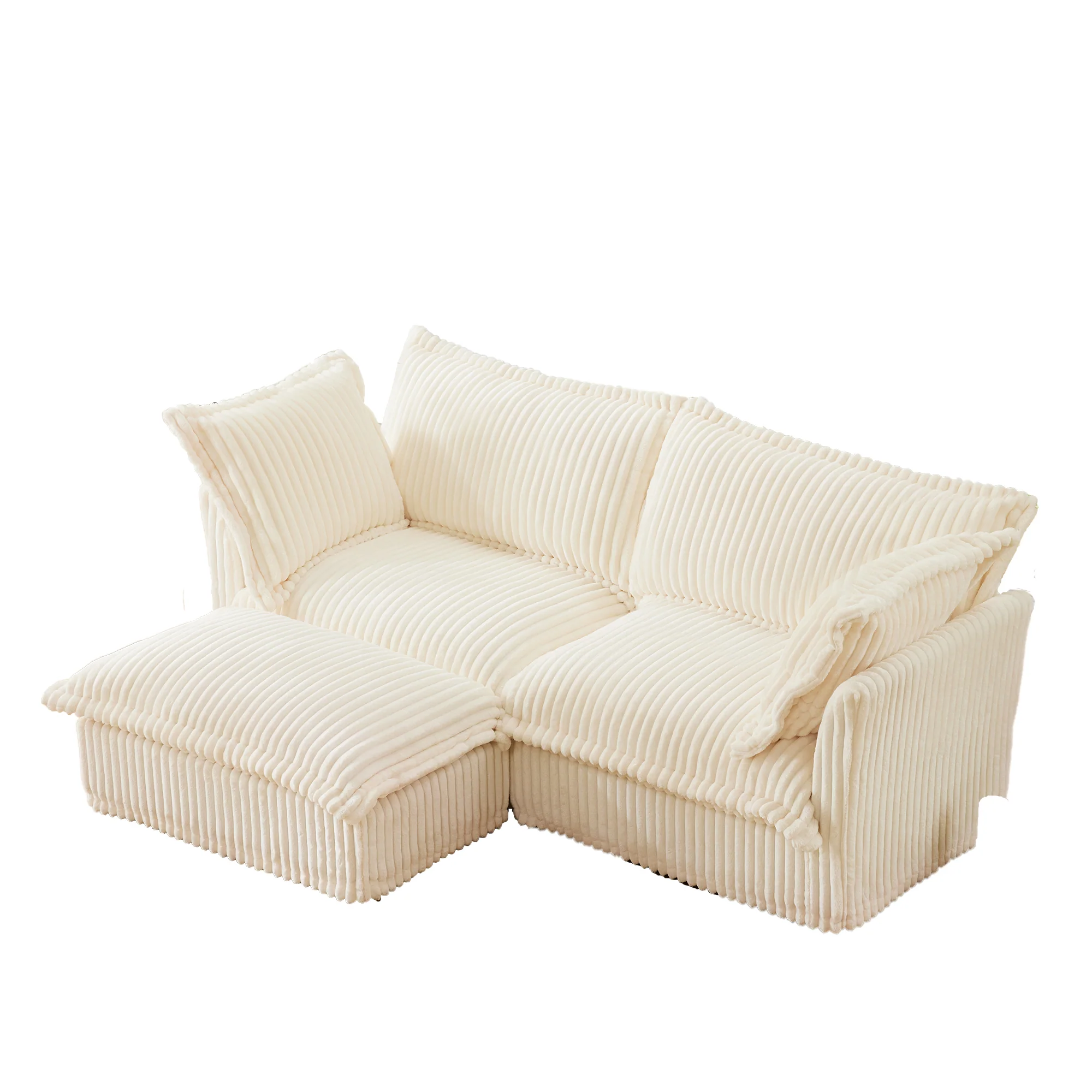Walker Edison | Cloud Cream Corduroy Slipcovered Sectional Sofa with Ottoman