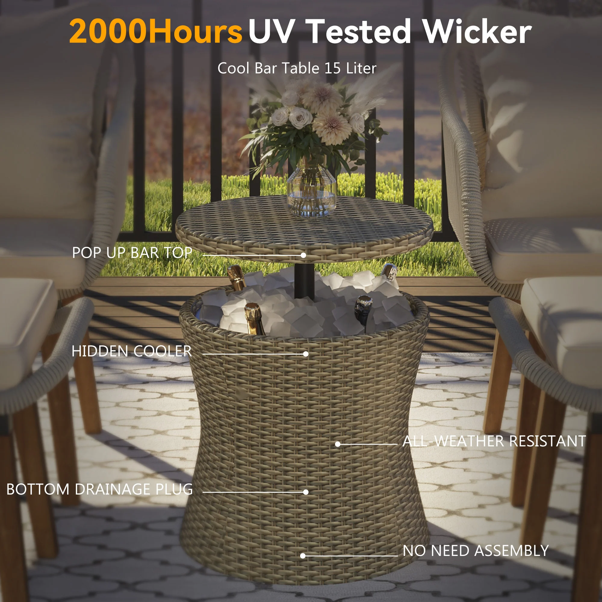 Walker Edison | 5 Piece Outdoor Patio Chat Set with Ottomans and Side Table