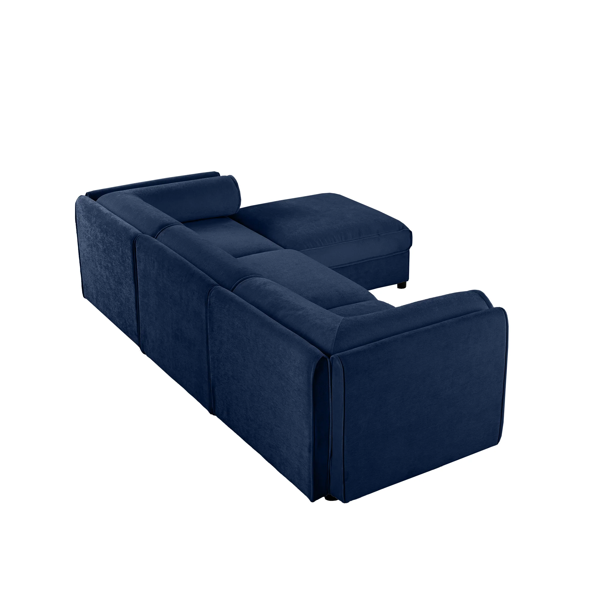 Walker Edison | Elegant L-Shaped Blue Chenille 3-Seater Sofa with Storage and Ottoman