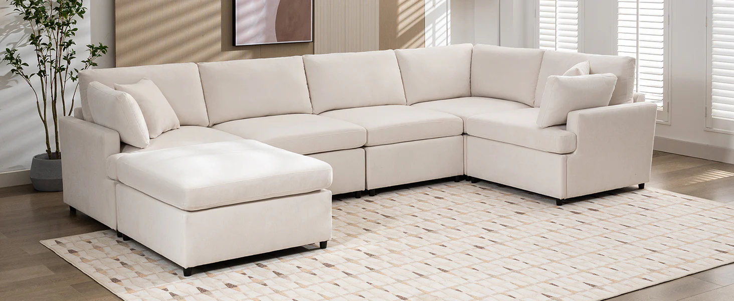 Walker Edison | Classic Modern Modular Sectional Sofa with Ottoman