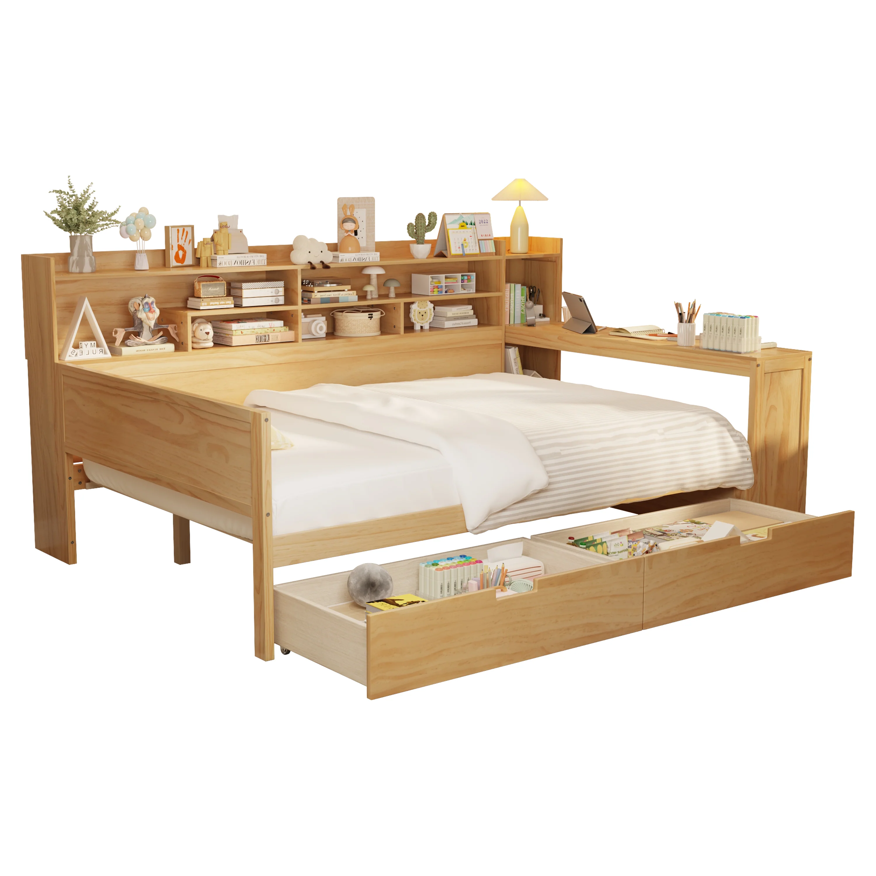 Walker Edison | Multi-functional Wooden Full Size Daybed with Storage Shelves