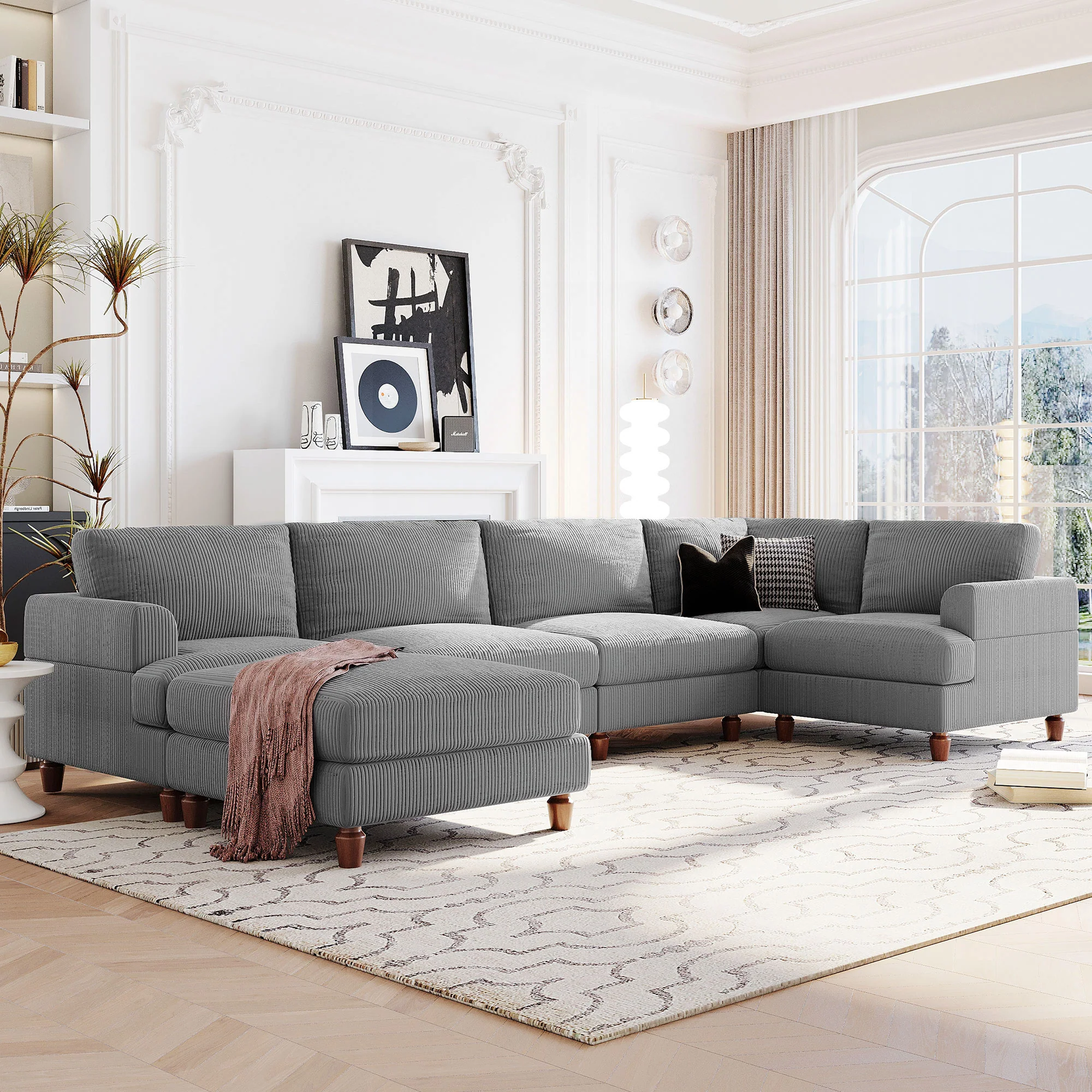 Walker Edison | Corduroy Modular Sectional Sofa with Ottoman