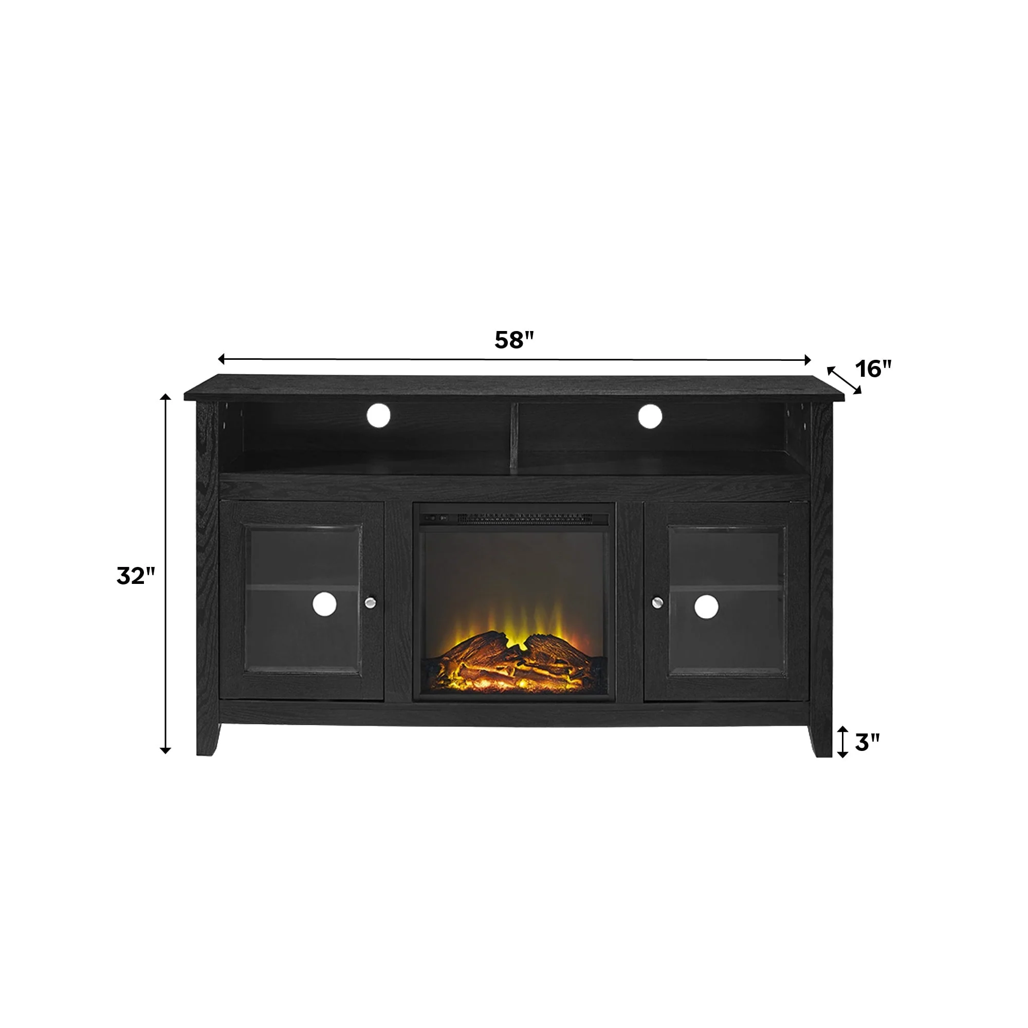 Wasatch 58 Transitional Fireplace Glass Wood TV Stand