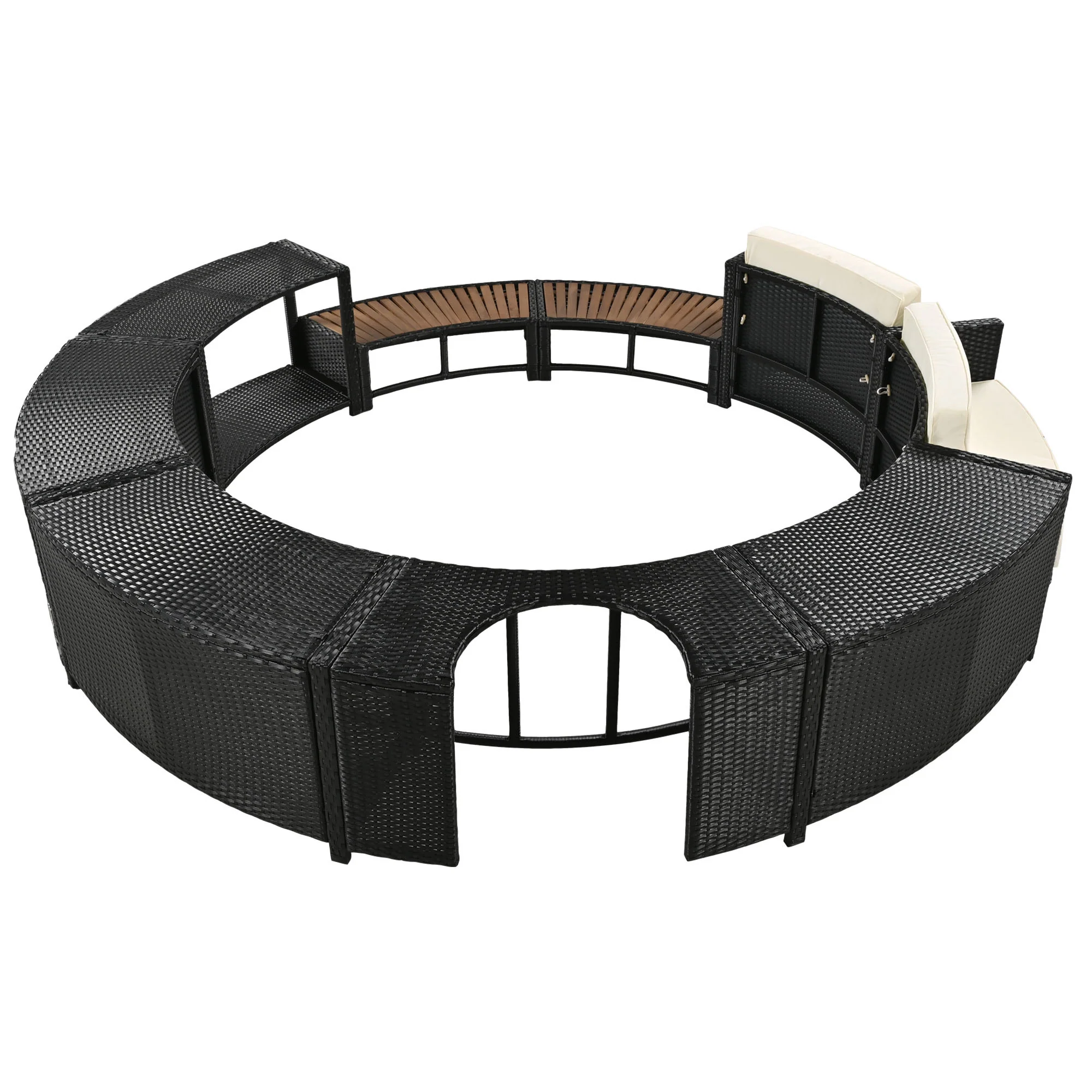 Walker Edison | Spa Surround Spa Frame Patio Rattan Sofa Set with Storage Spaces