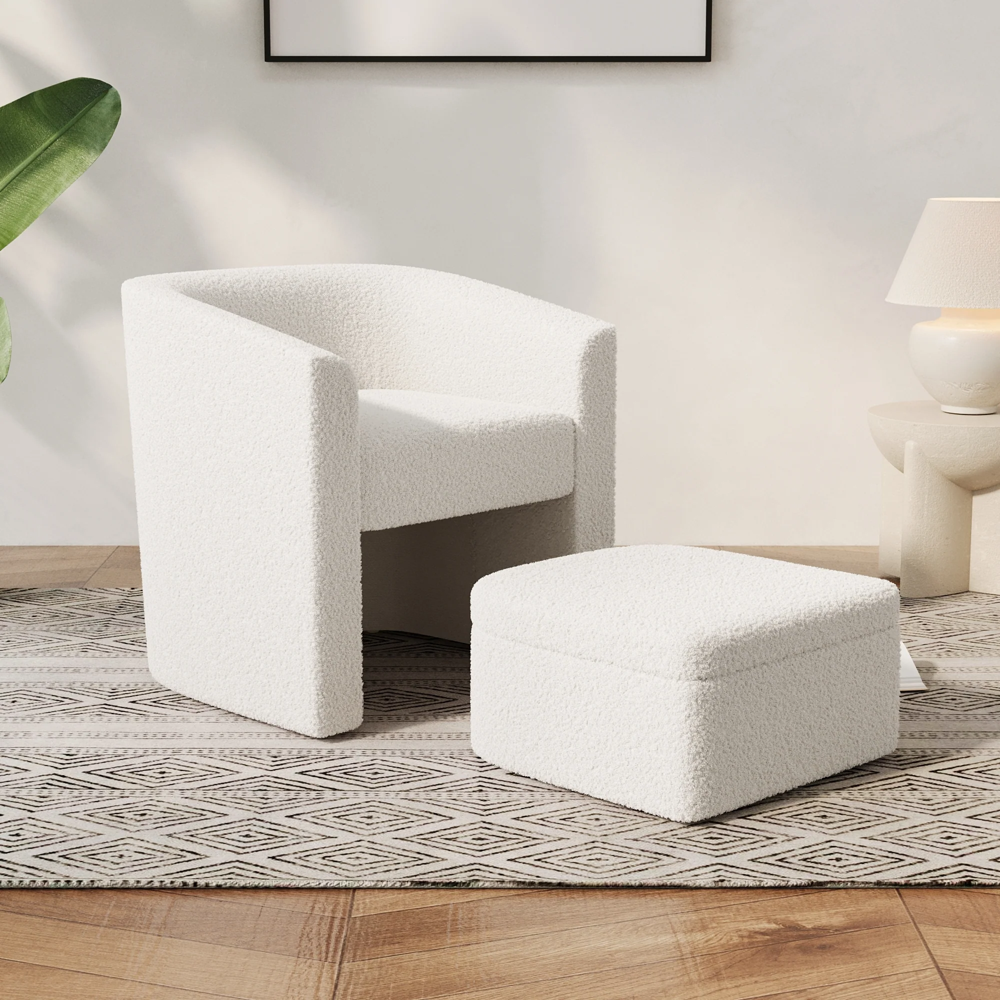 Walker Edison | Velvet Modern Accent chair and Footstool with Storage Set