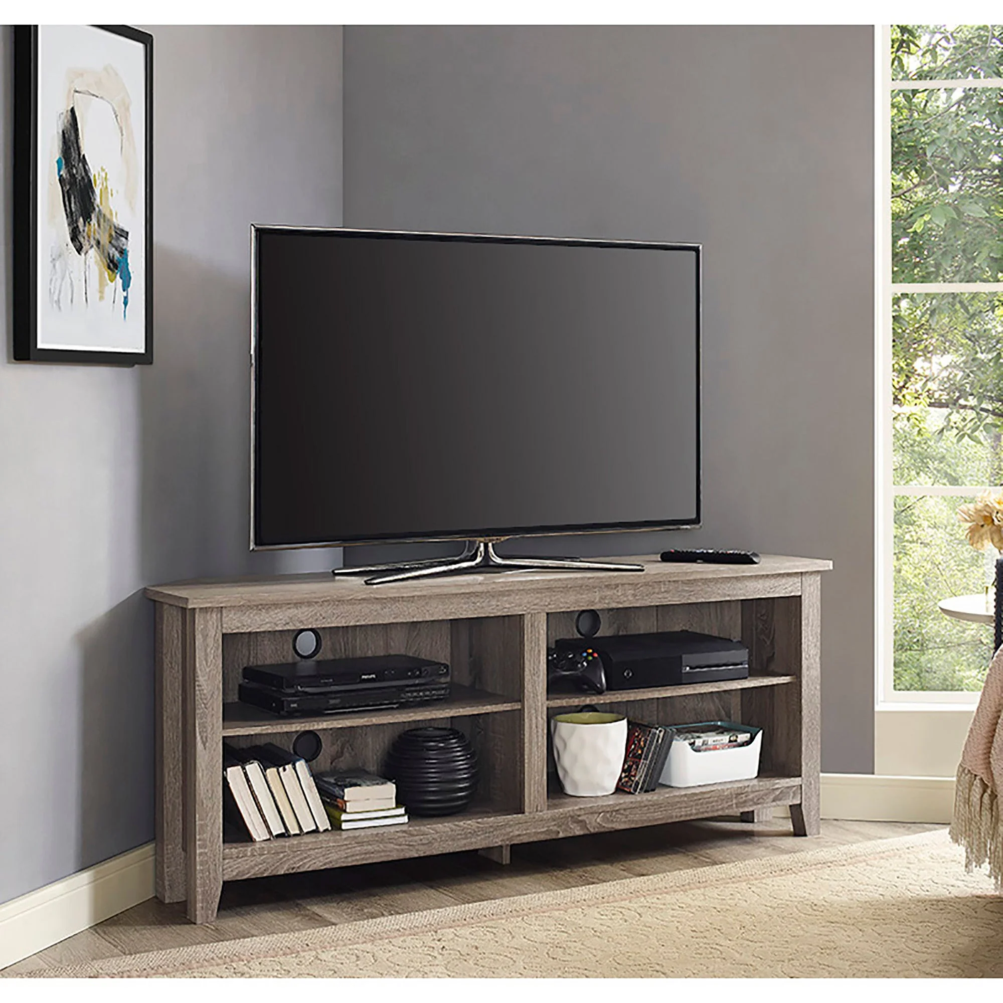 58 Transitional Wood Corner TV Stand