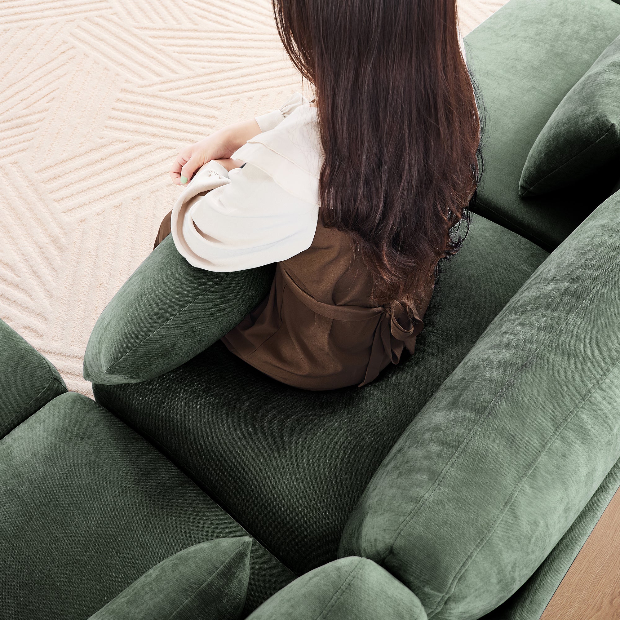 Walker Edison |Ergonomic Design Green Chenille Loveseat Sofa with Ottoman