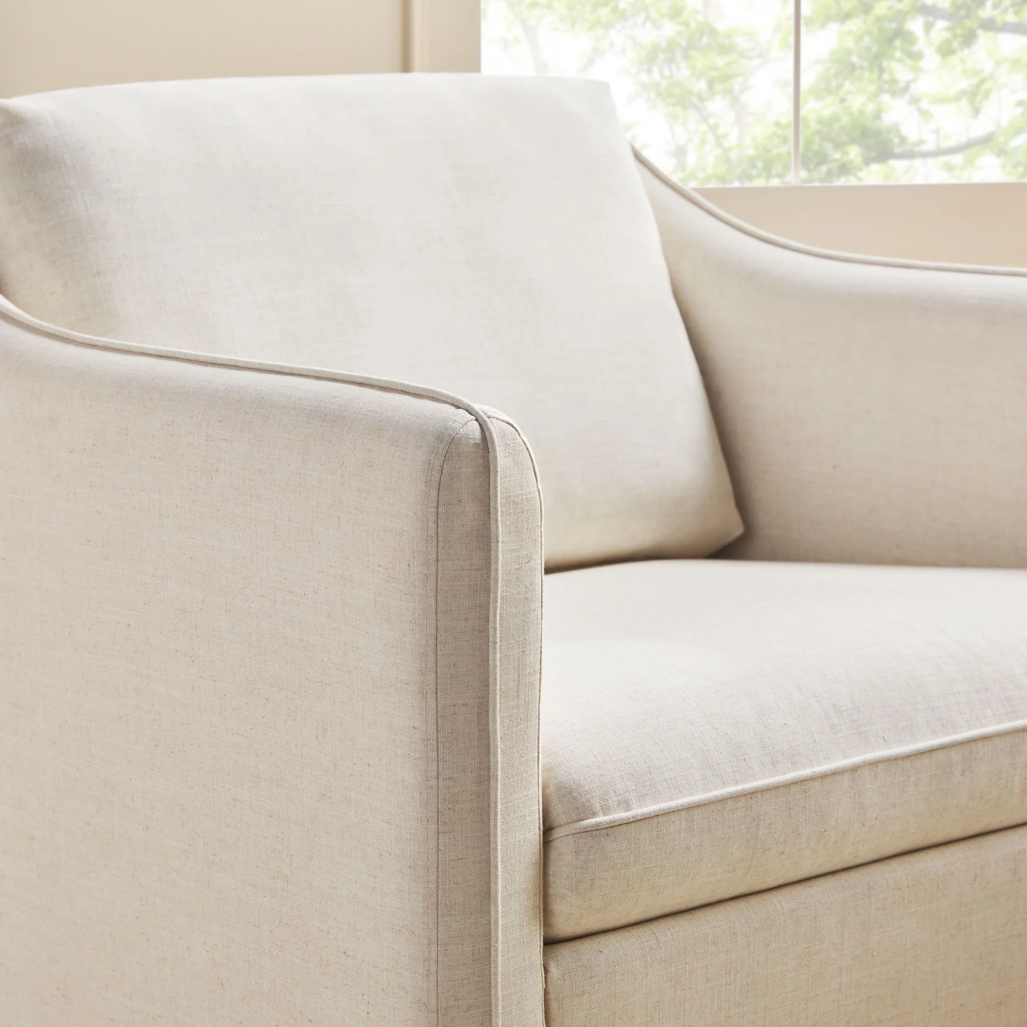 Nash Modern Farmhouse Easy Assembly Linen Swivel Accent Chair