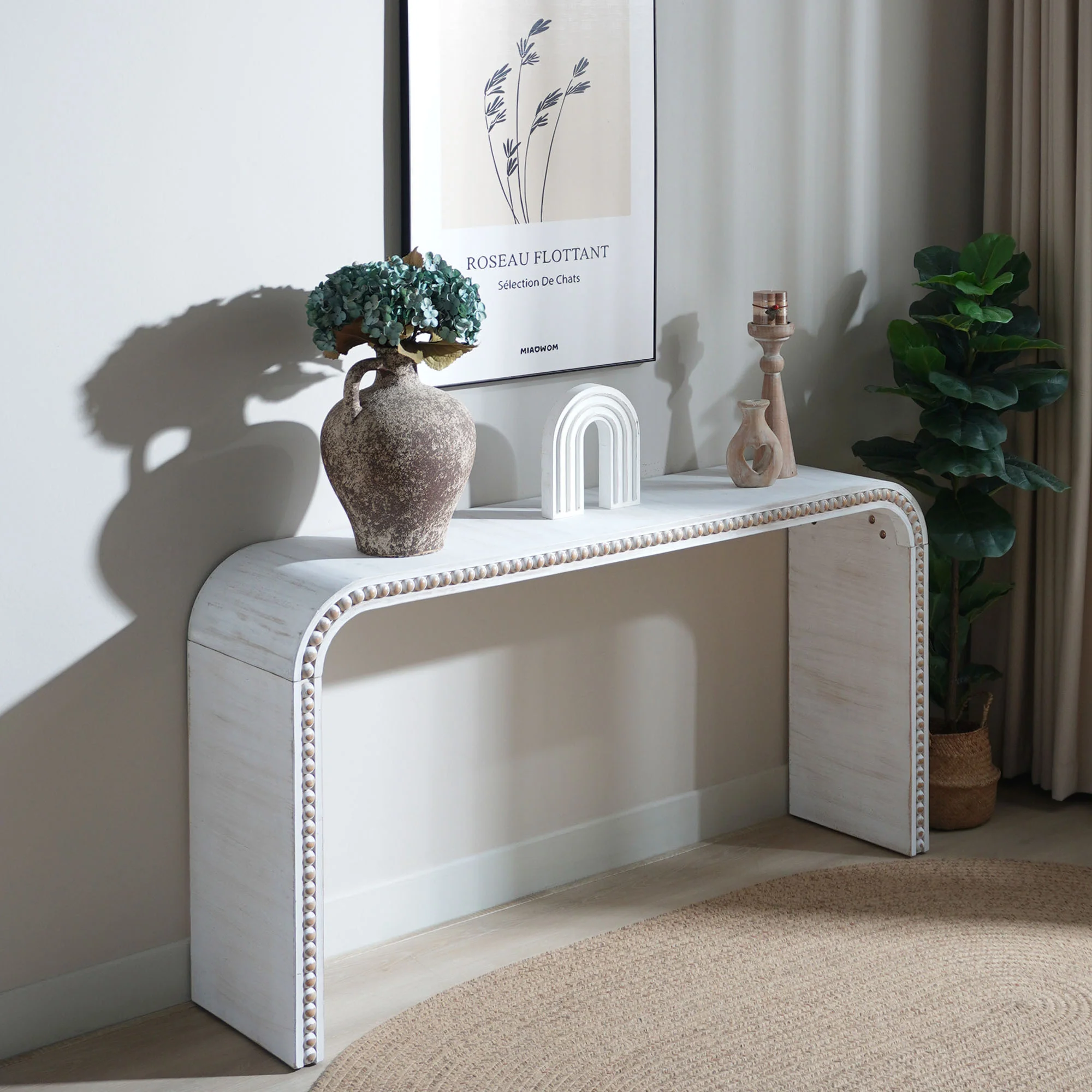 Walker Edison | Curve Design Washed White 59 Entryway Console Table