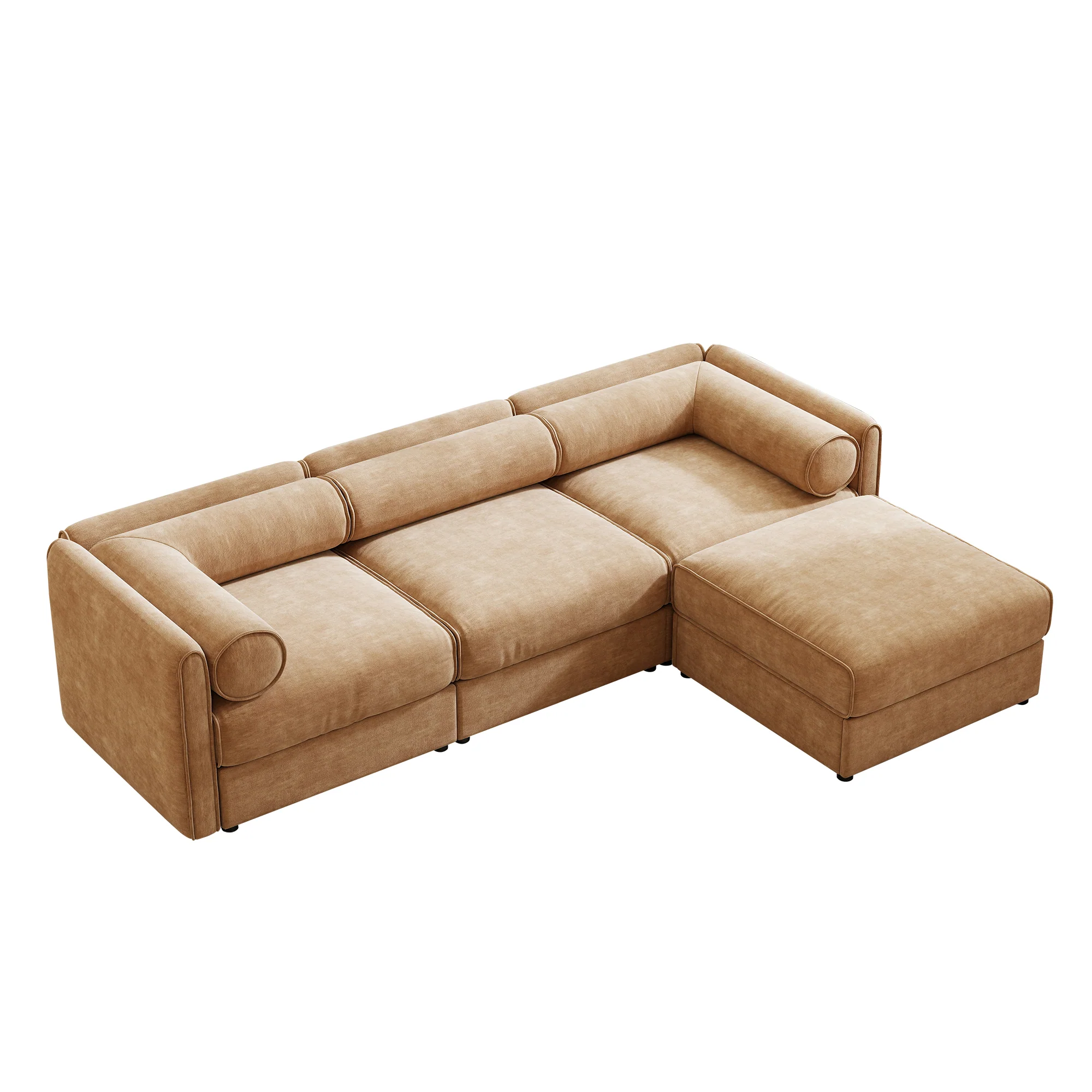Walker Edison | Elegant Camel Chenille Sofa with Storage Seat and Ottoman