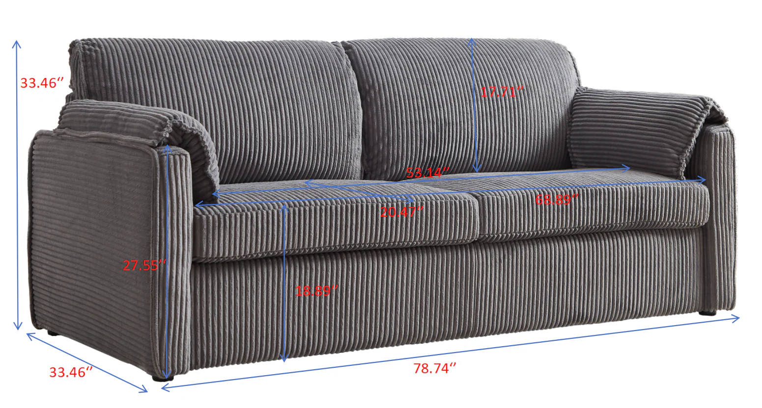 Walker Edison | Futon Grey Corduroy Pull Out Sleeper Sofa Bed