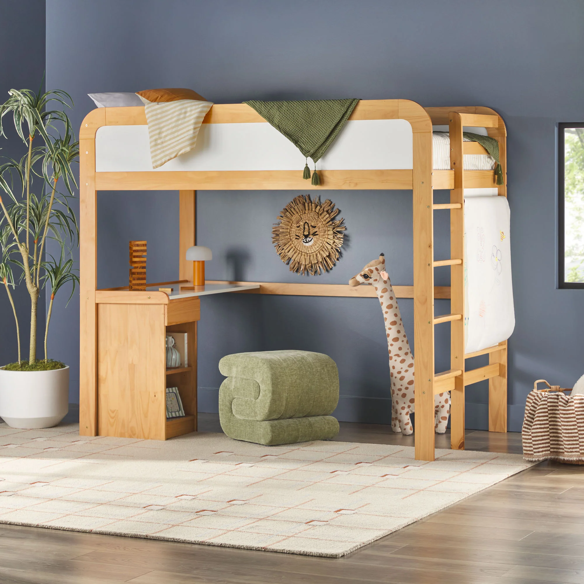 Adyn Contemporary Twin Loft Bunk Bed with Desk