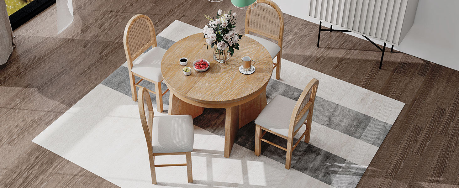 Walker Edison | Extendable 5-Piece Round Dining Table Set for 4