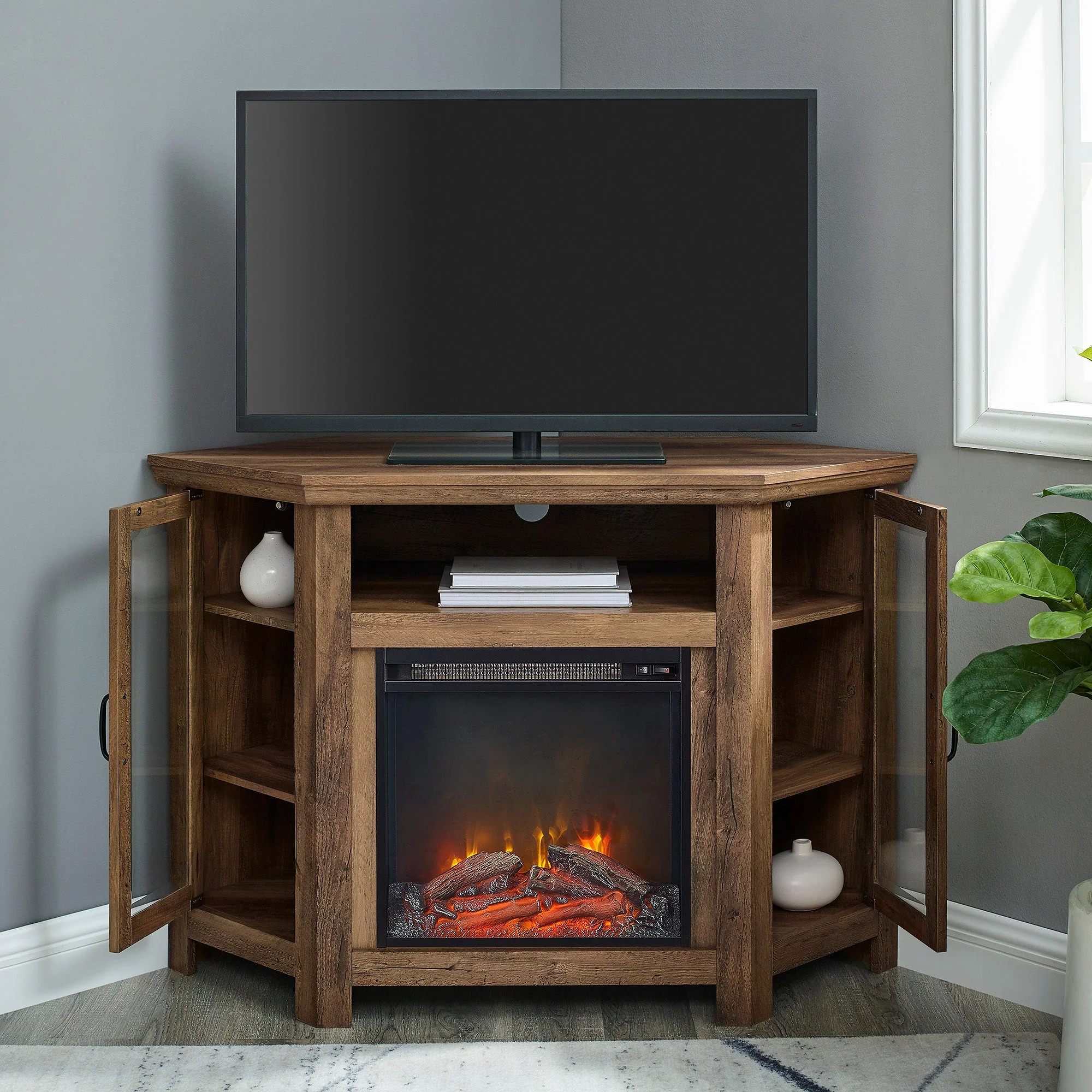 Barn 48 Wood Corner Fireplace TV Stand