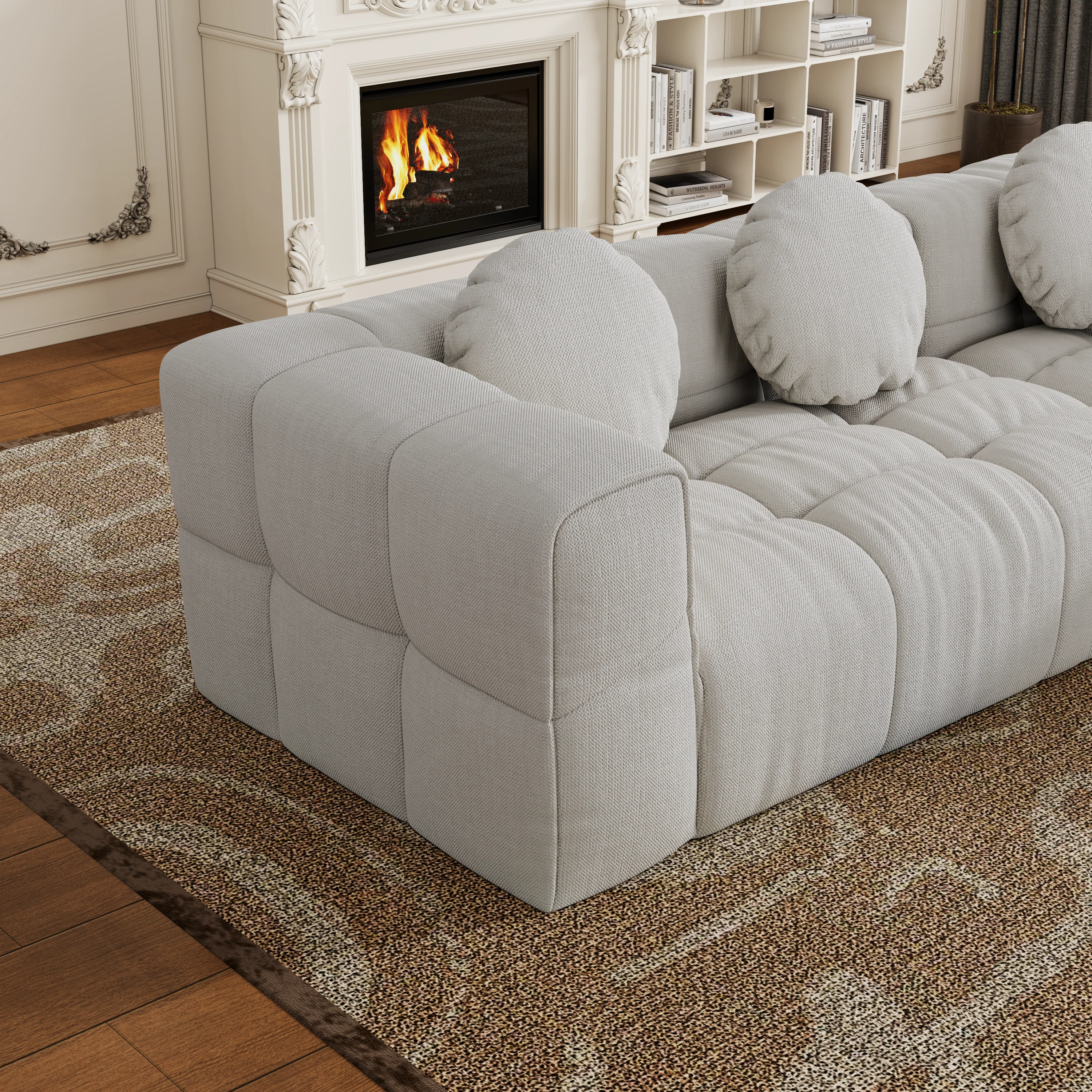 Walker Edison | Modular Minimalist Tufted Sectional Sofa Set with 3 pillows