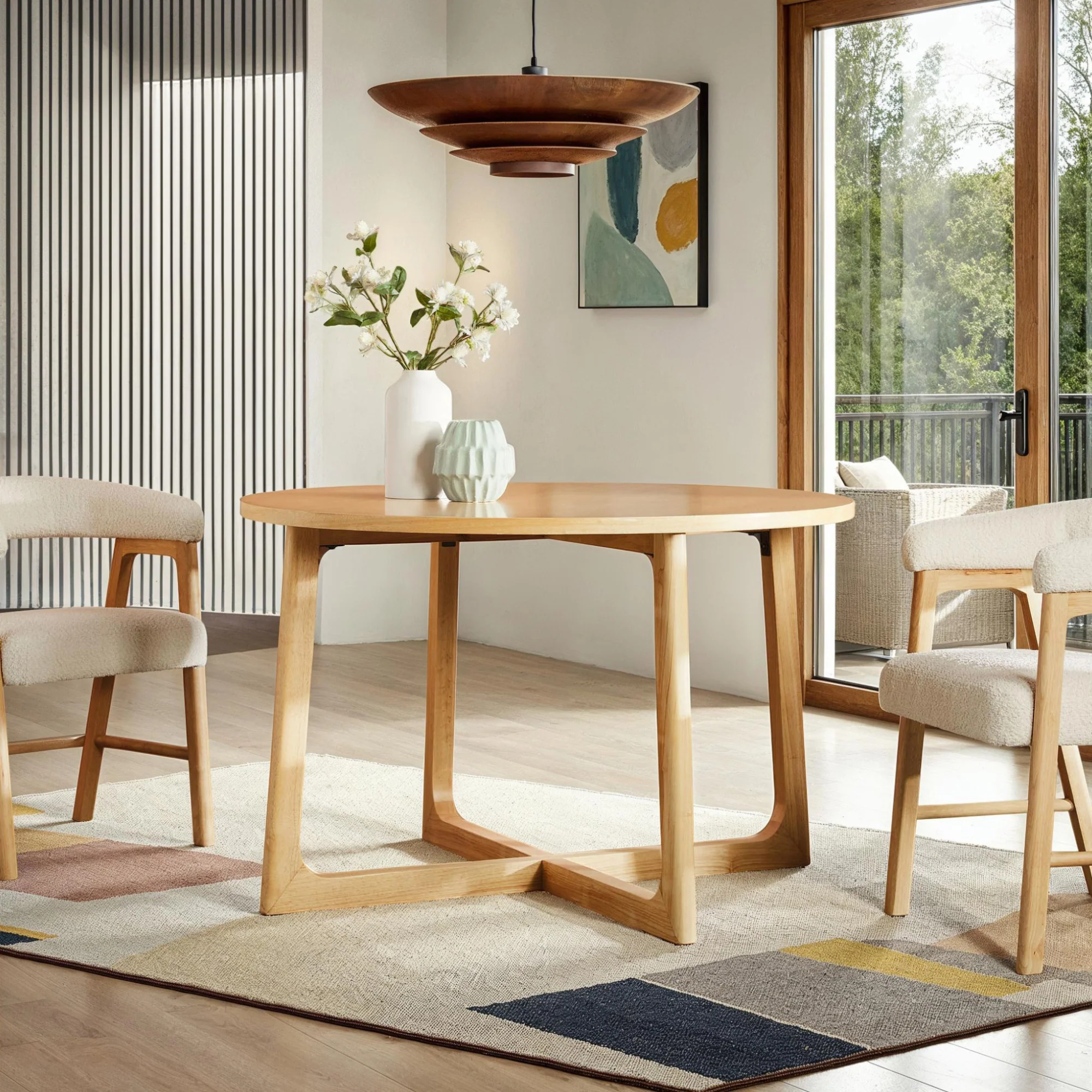 Ezra Modern Solid Wood Round Dining Table for 4