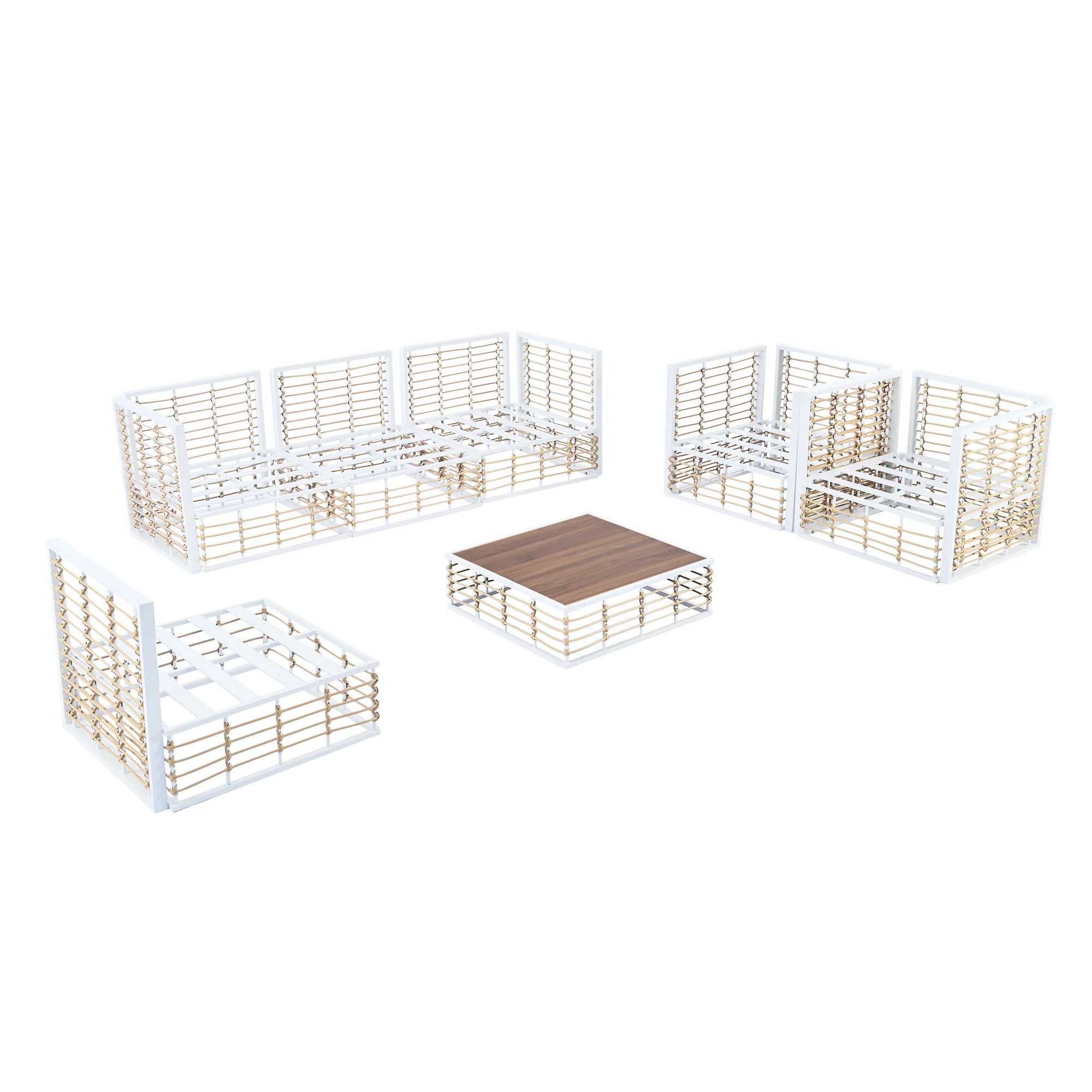 Walker Edison | White Modern Minimalist 7-Piece Metal Outdoor Patio Sectional Sofa Set