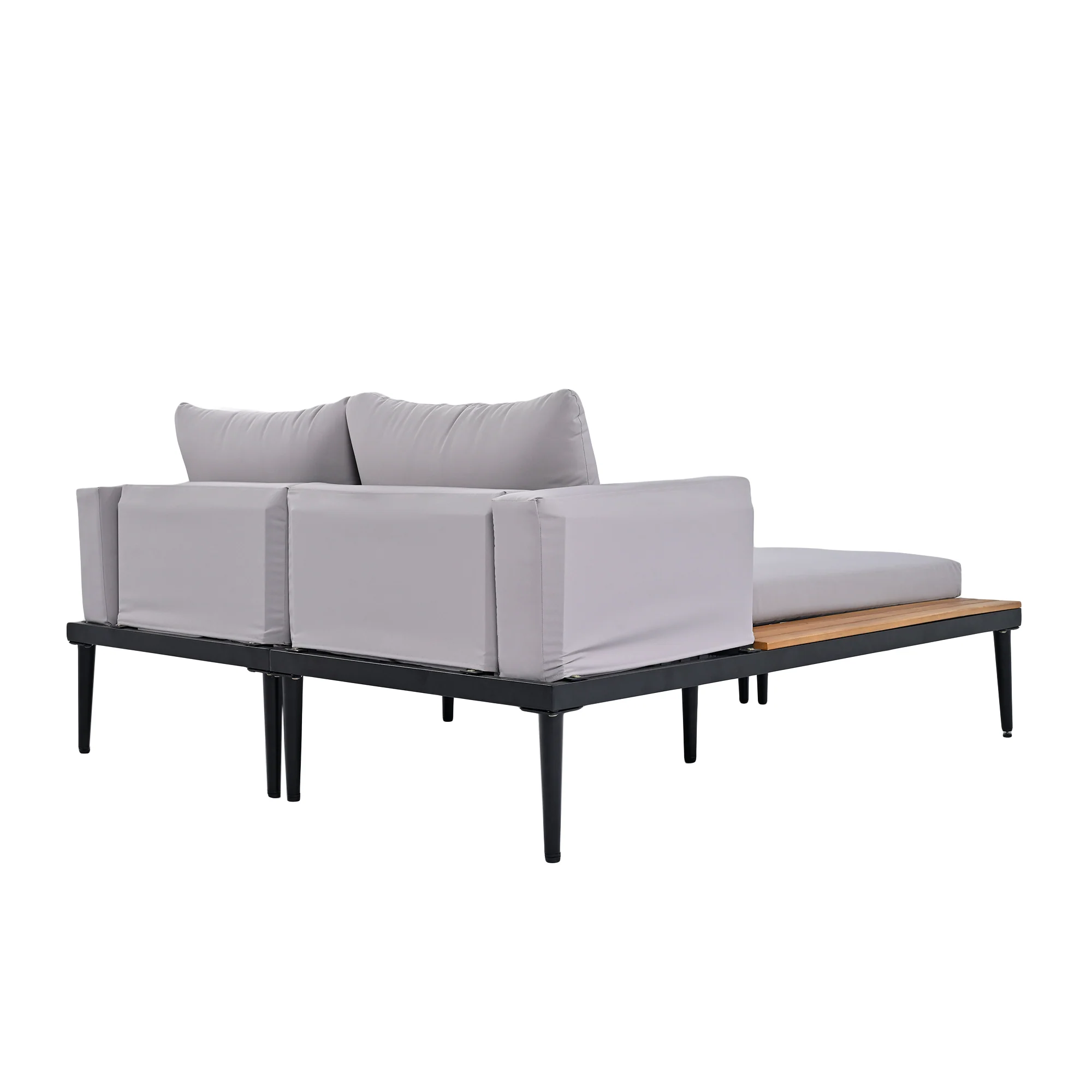 Walker Edison | Modern Outdoor Patio Daybed with Wood Topped Side Tables