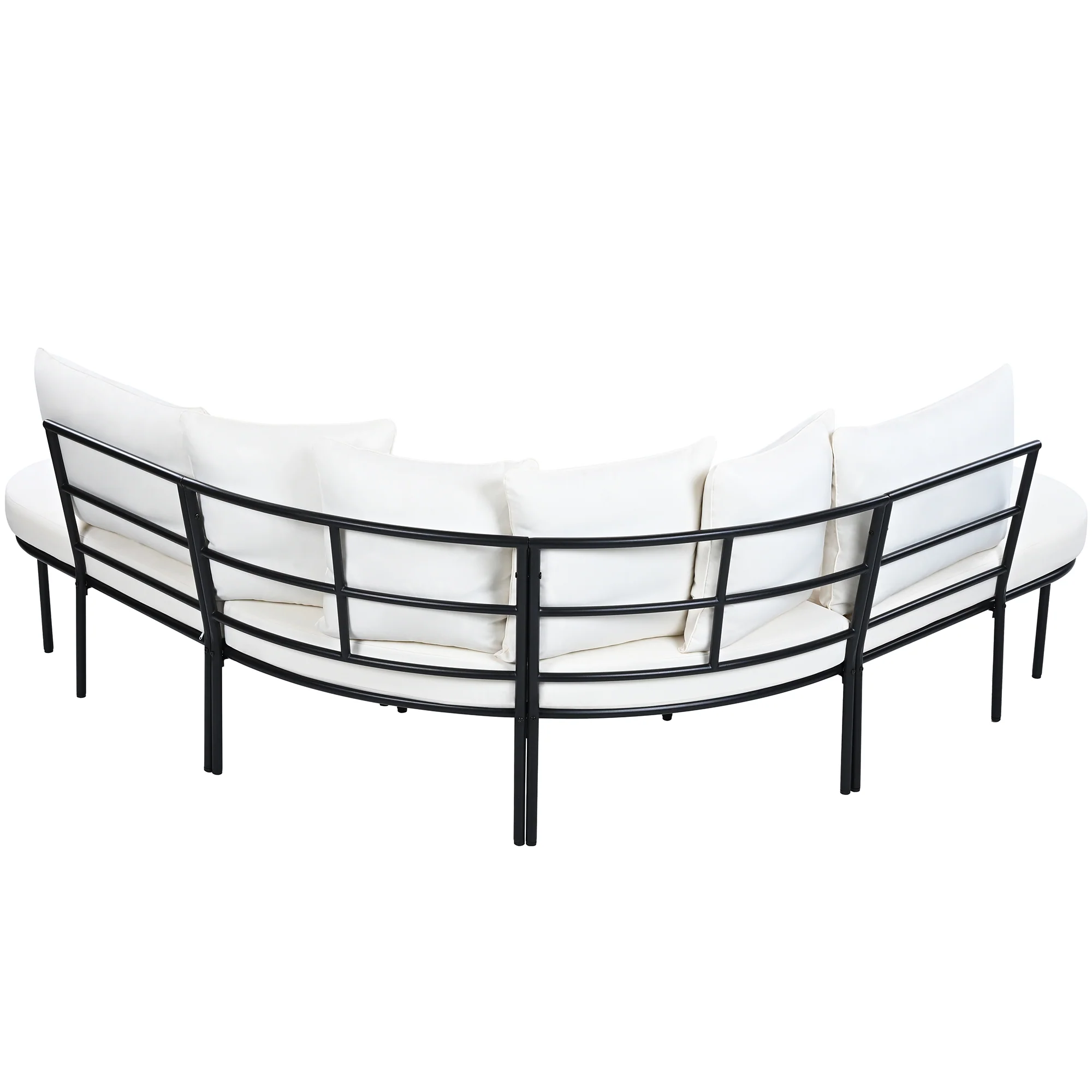 Walker Edison | Modern Half-Moon Curved Outdoor Patio Sofa Set with Coffee Table