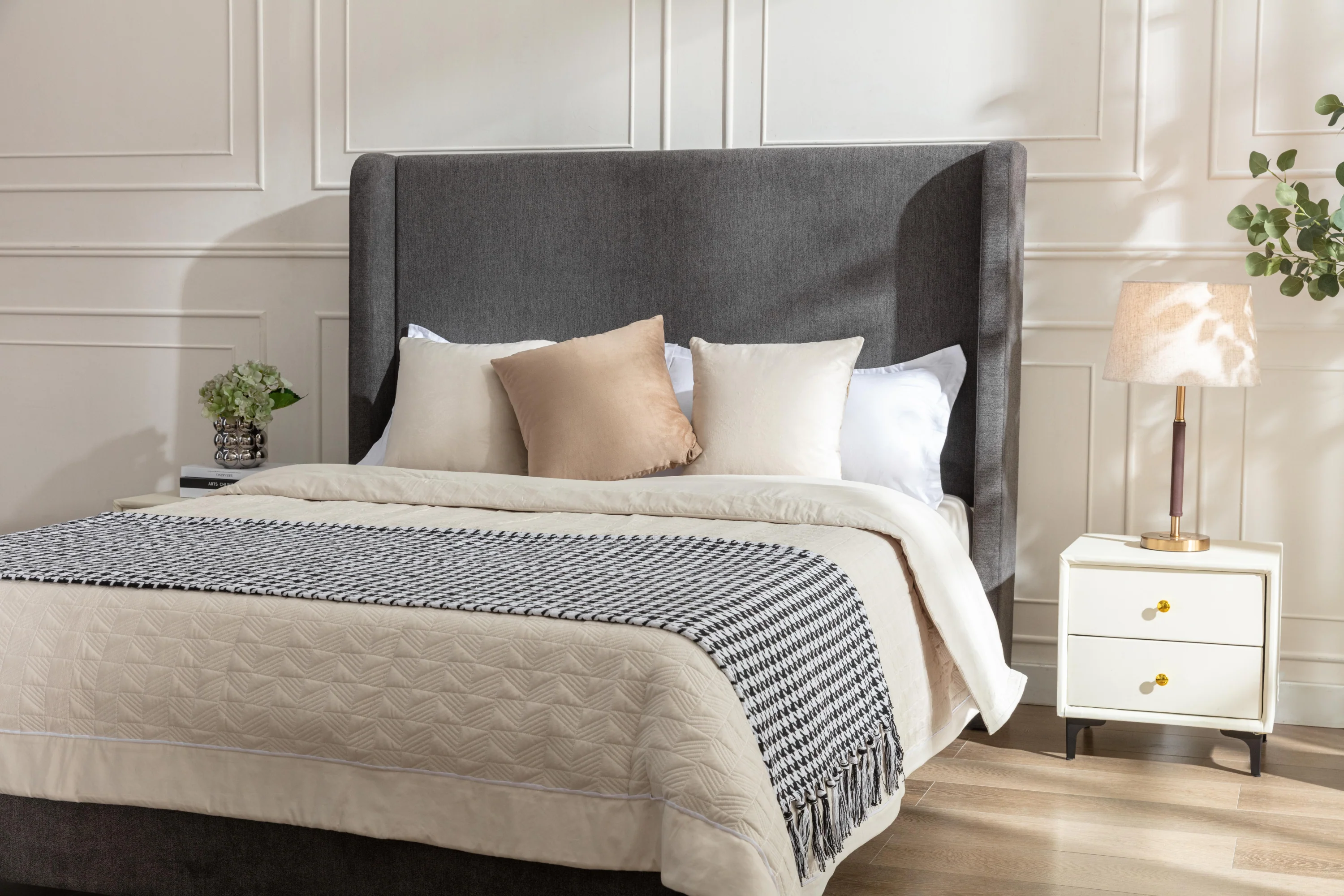 Walker Edison | Velvet Tall 54 Headboard Upholstered Queen Bed