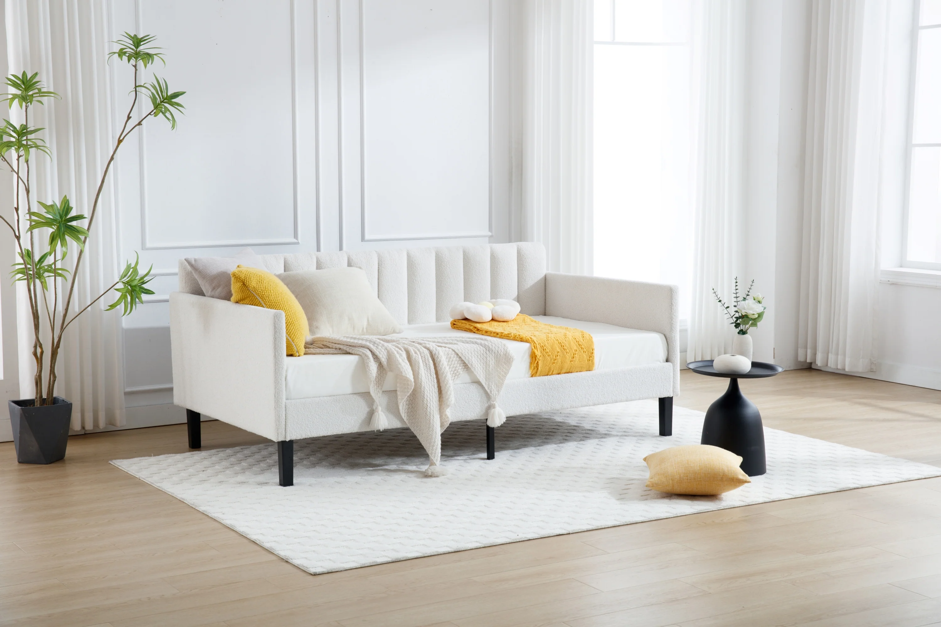 Walker Edison | Elena Twin Size Ivory Boucle Upholstered Daybed