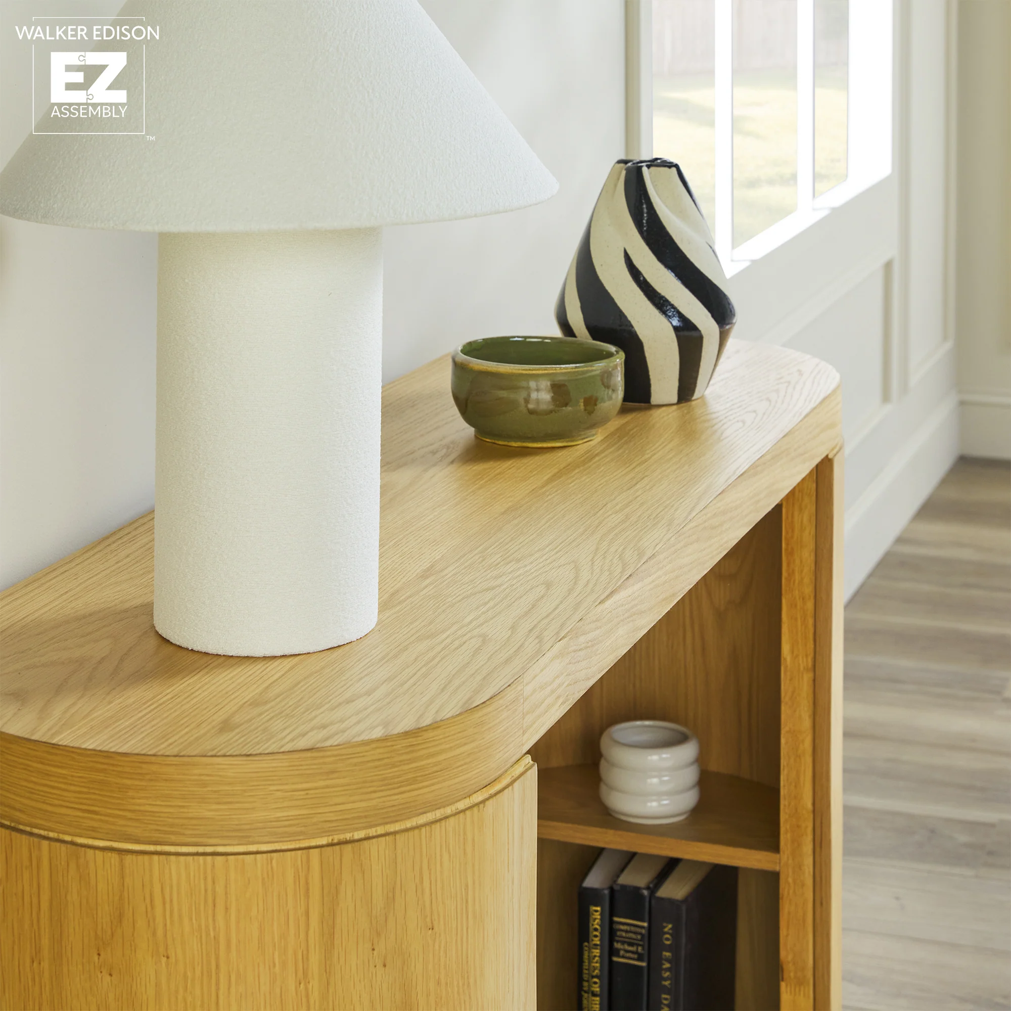 Maya 48 Modern Easy Assembly Oak Wood Veneer Console Entry Table with Storage