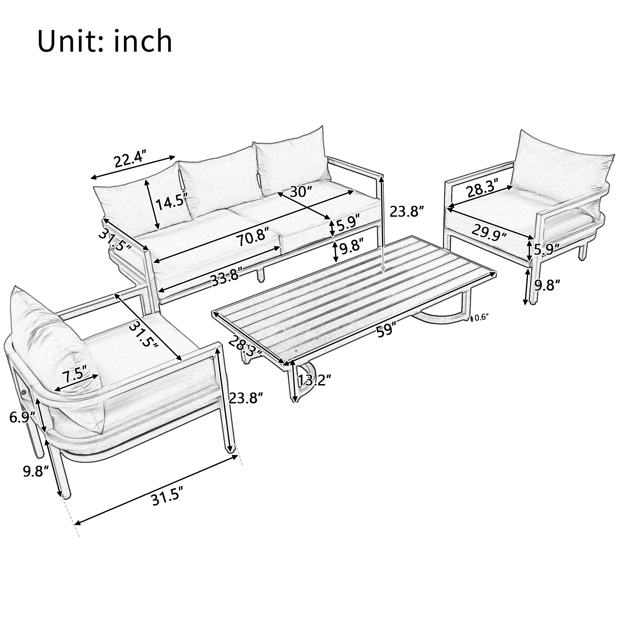 Walker Edison | Outdoor Patio Steel 4 Piece Sofa Set