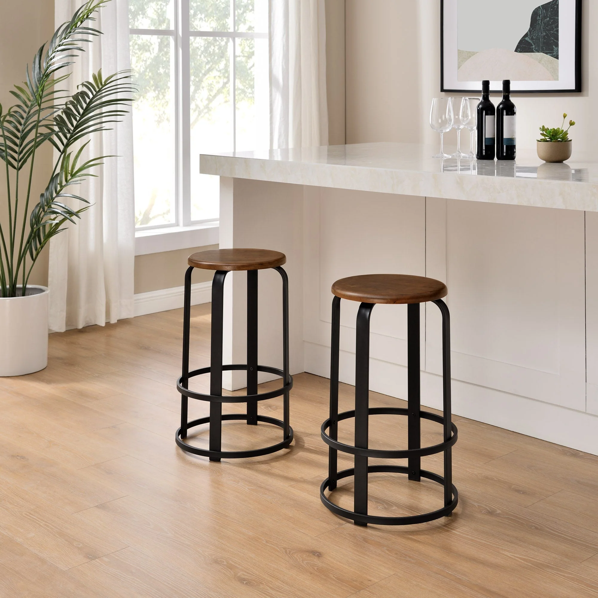 Colton 26 2-Piece Metal and Wood Round Kitchen Bar Stool