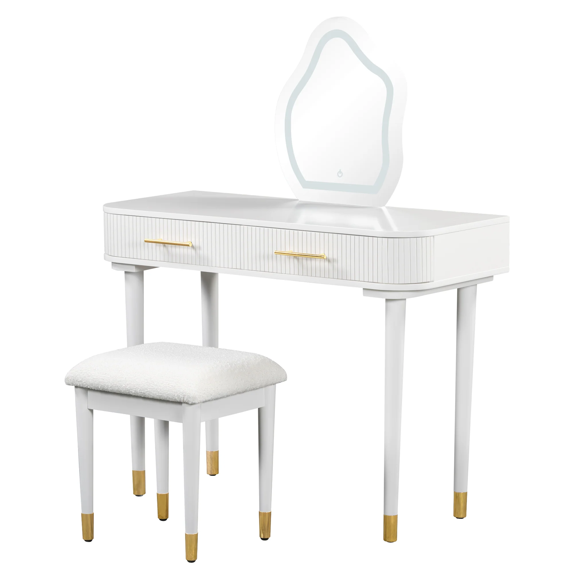 Walker Edison | Modern Vanity Table Set with Cloud Shape Touch Screen Lighted Mirror