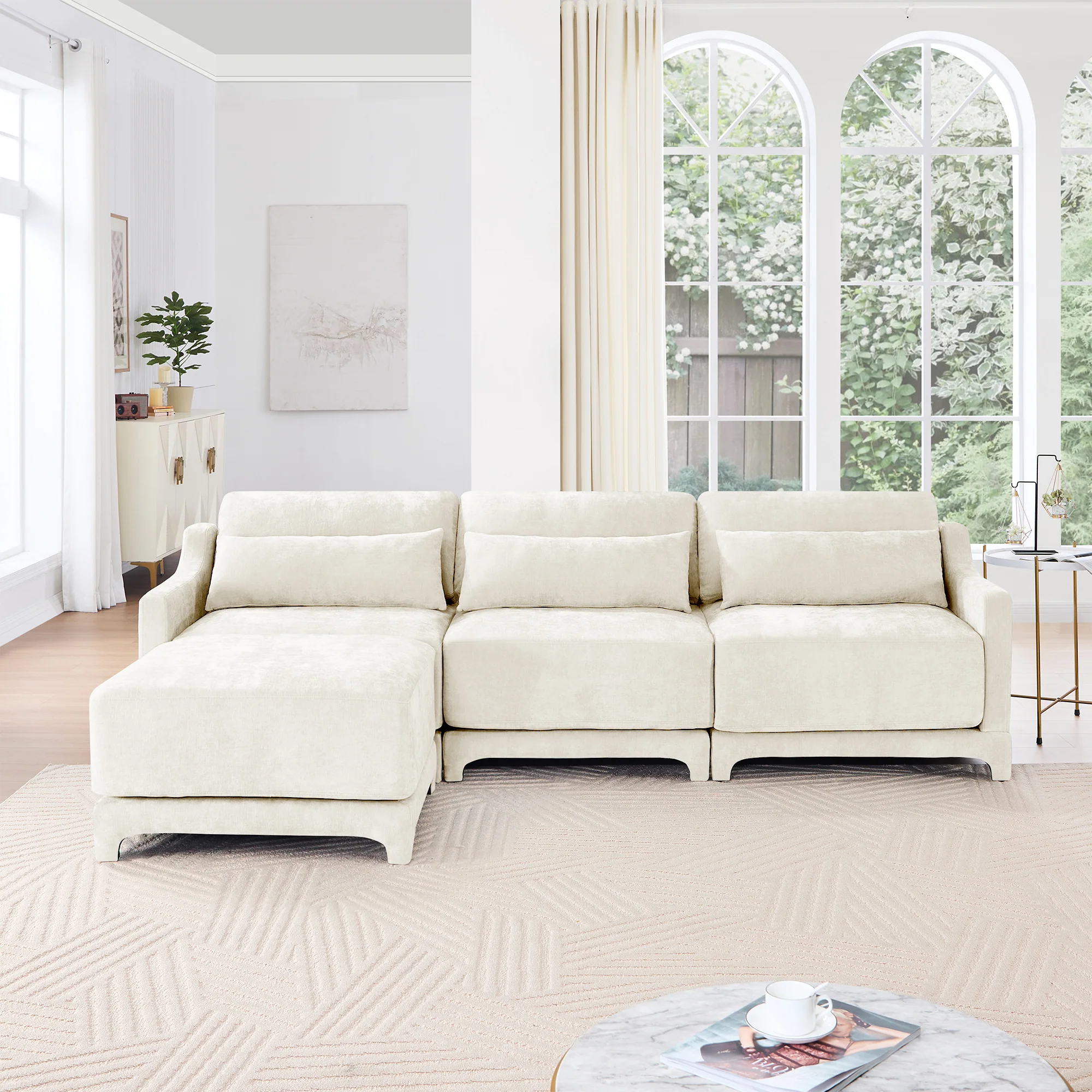 Walker Edison | High-Resilience Foam Chenille Sectional Sofa with Ottomans