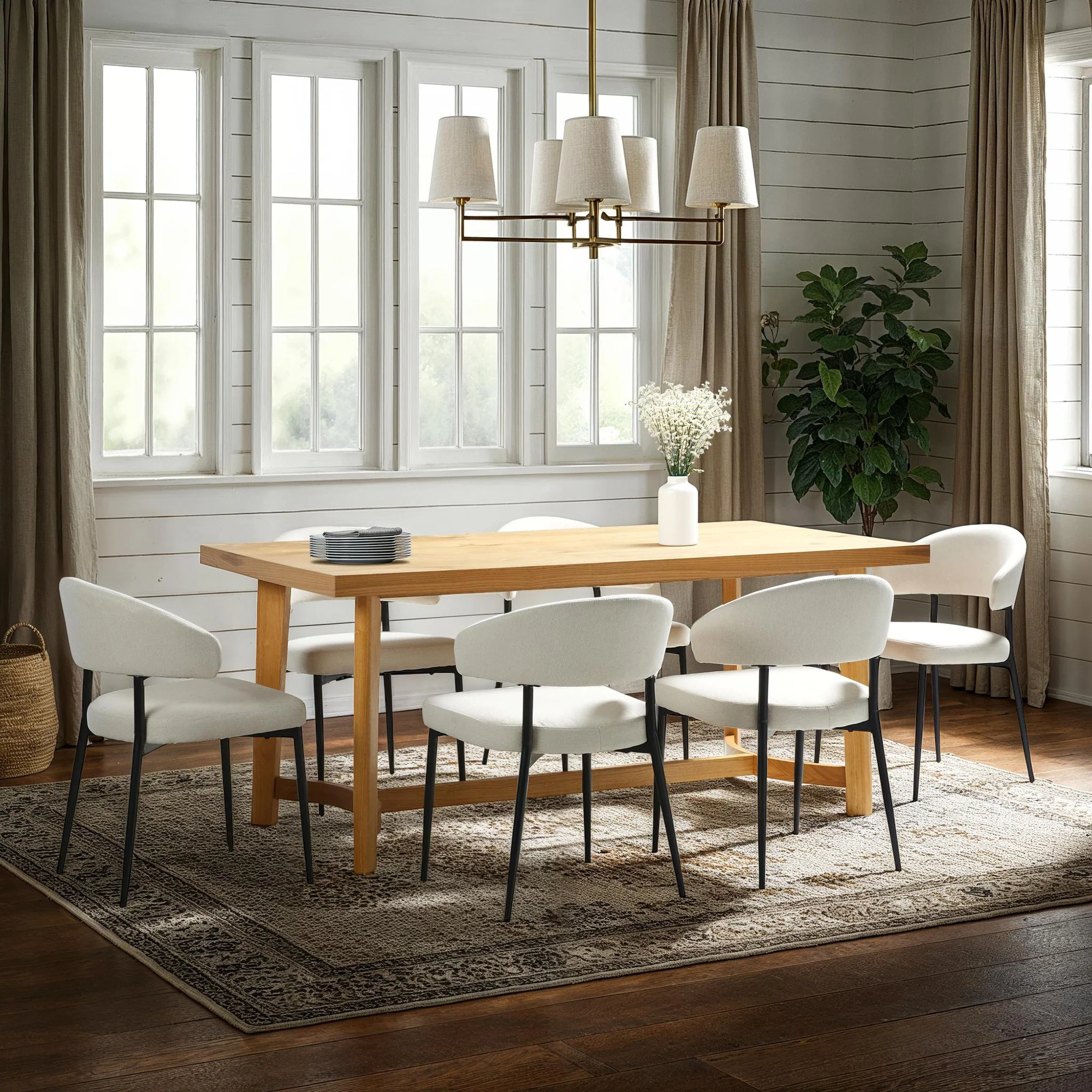Nash Modern Farmhouse Rustic Solid Oak Wood Rectangular Dining Table