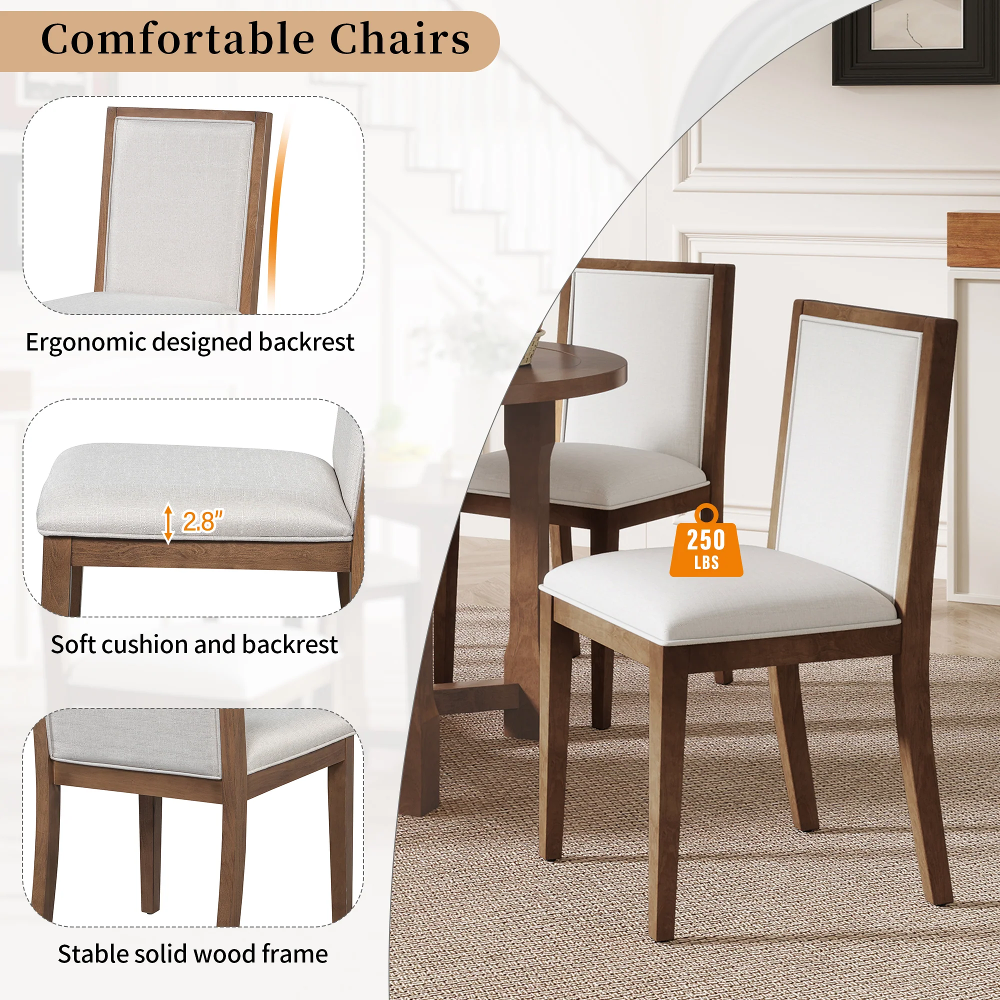 Walker Edison | Farmhouse Kitchen 5-Piece Extendable Dining Table Set for 4 with Upholstered Chair