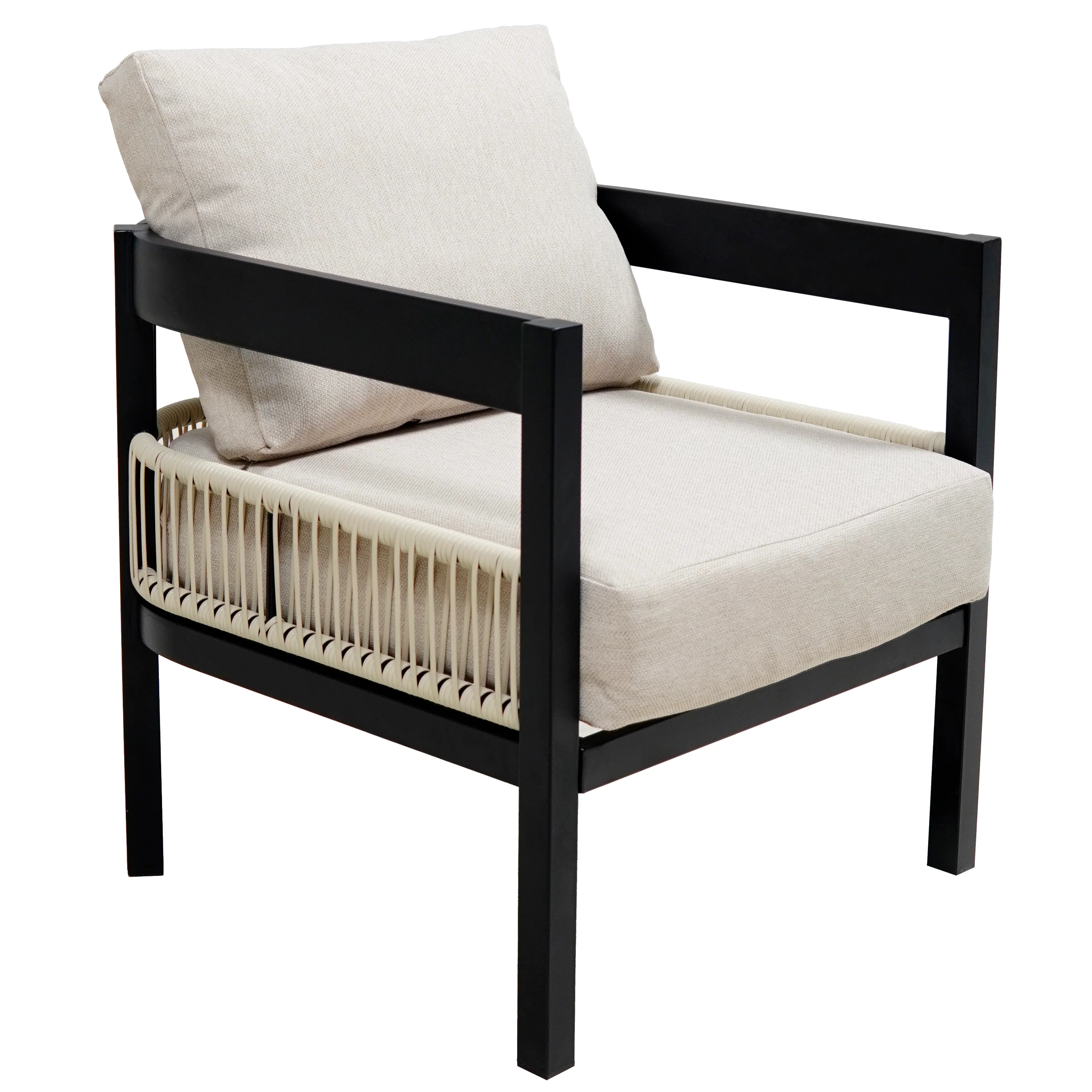 Walker Edison | Modern Rope Design Outdoor Iron Sofa Set with Coffee Table