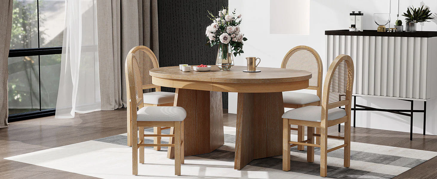 Walker Edison | Extendable 5-Piece Round Dining Table Set for 4
