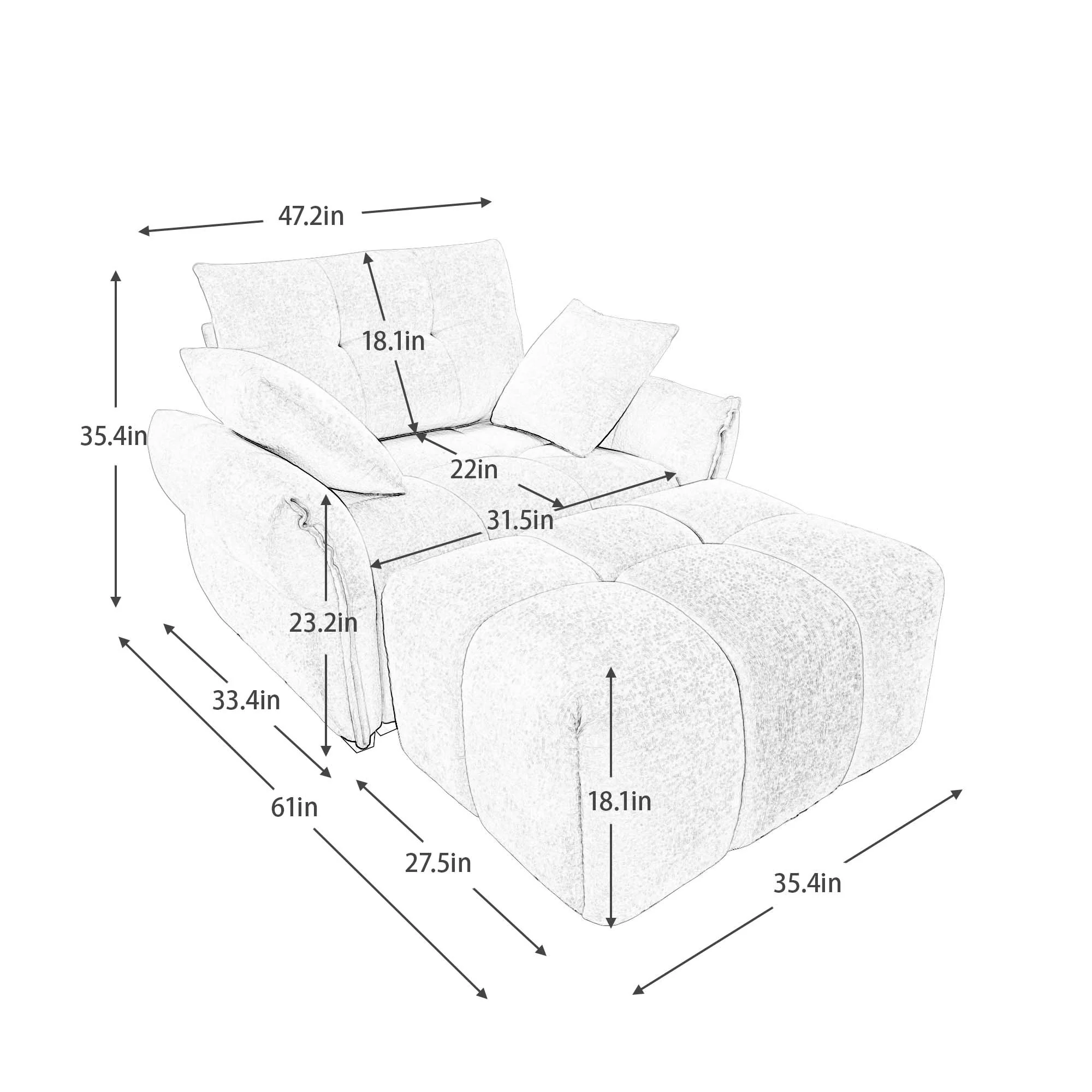 Walker Edison | Modern Tufted Ergonomic White Chenille Accent Chair with Ottoman Set
