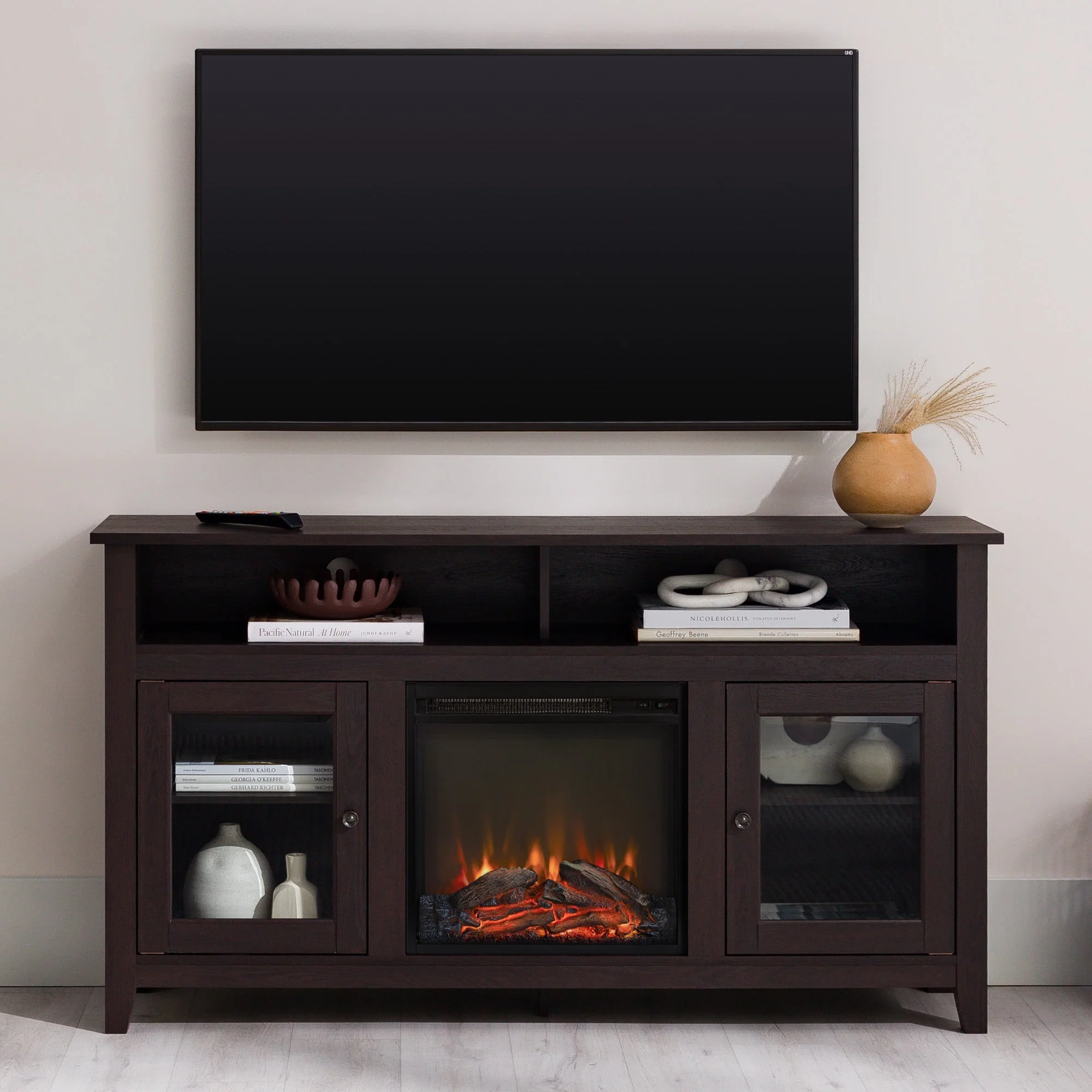 Wasatch 58 Transitional Fireplace Glass Wood TV Stand