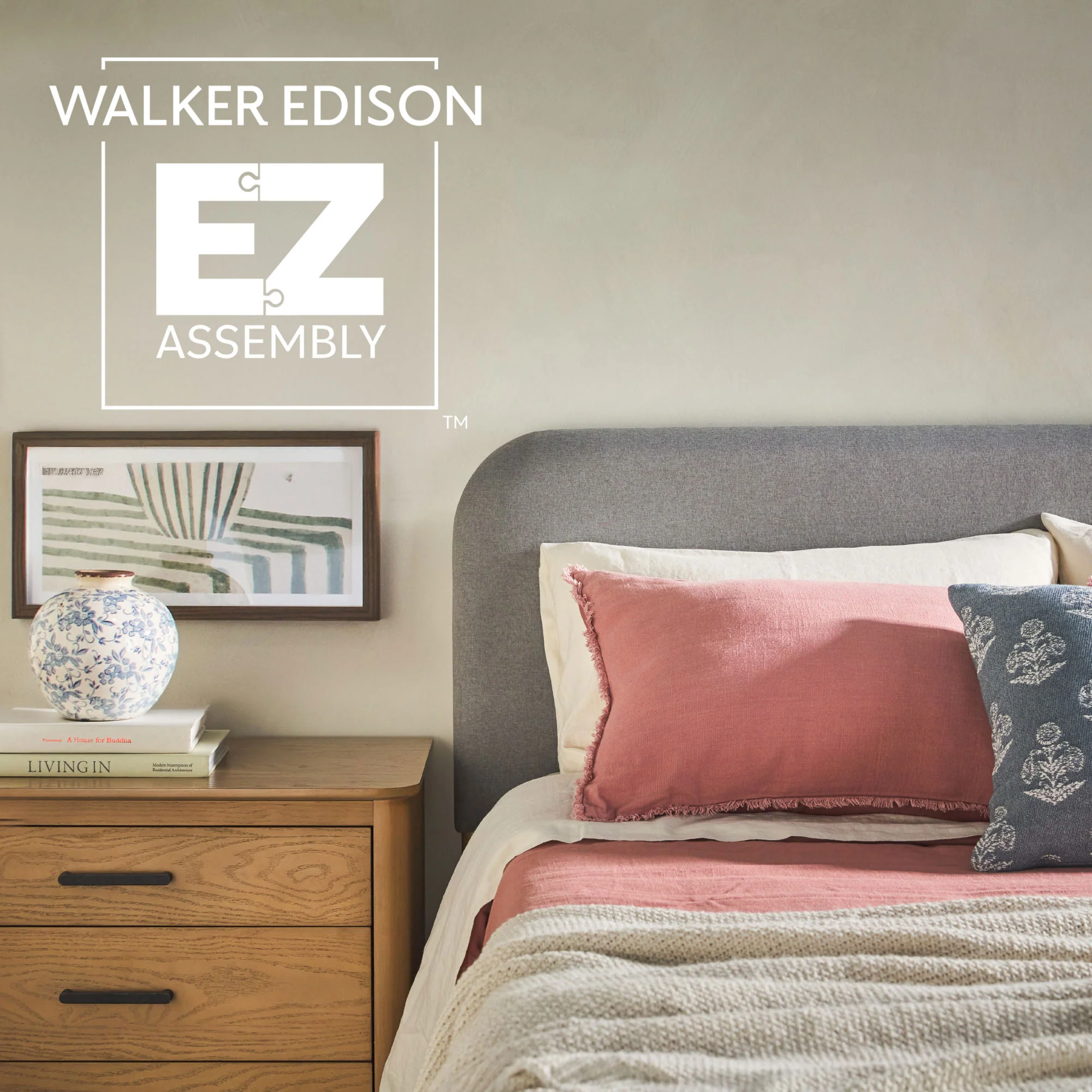 Annette Contemporary Upholstered Headboard Curved Wood Bed Frame