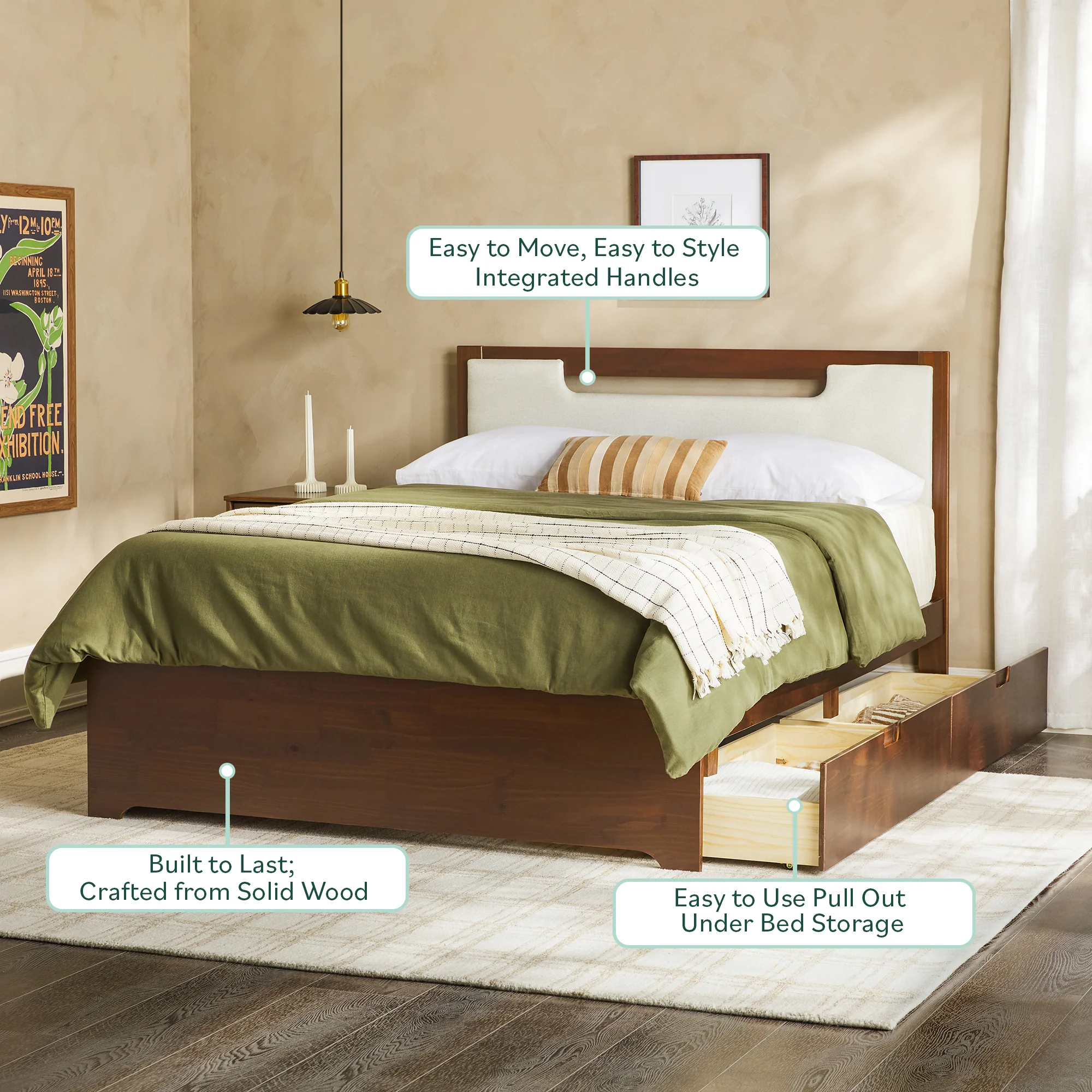 Sloane Mid-Century Modern Solid Wood Storage Bed