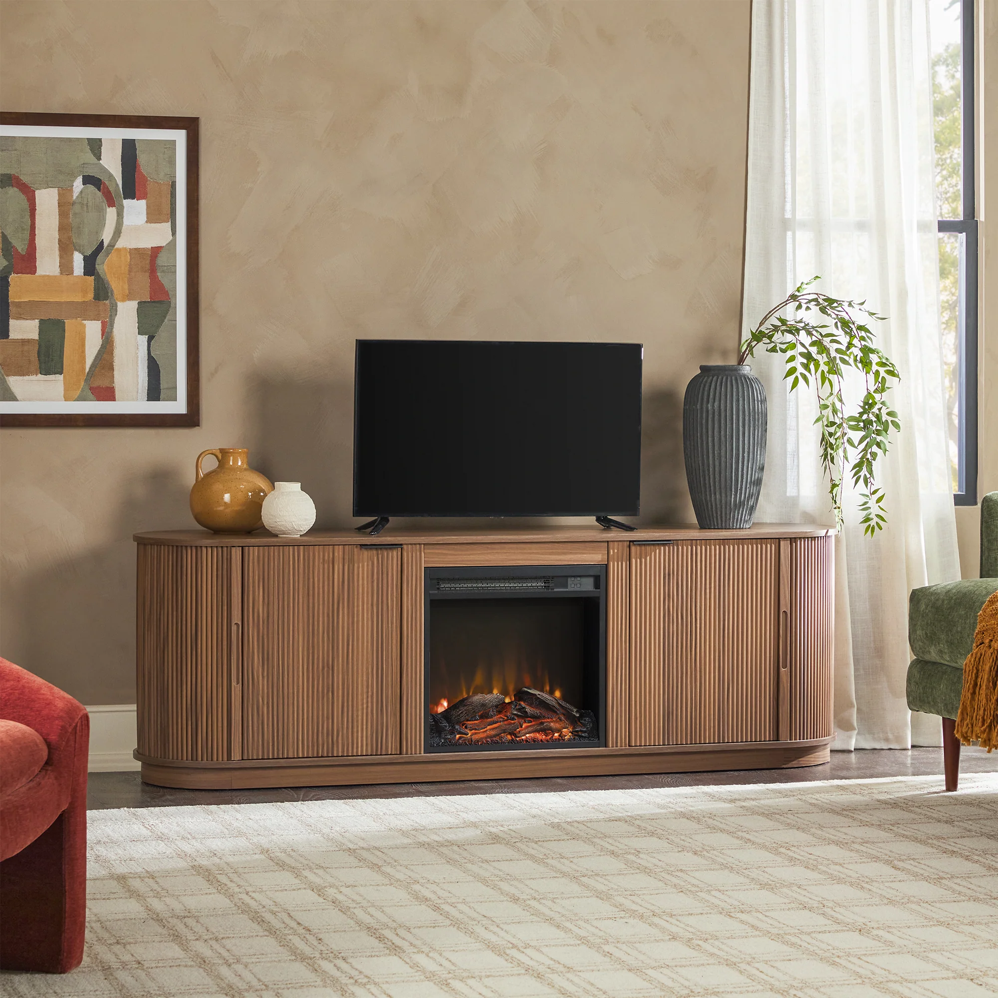 Chloe Modern Scandinavian Reeded Fireplace TV Stand in 2 Sizes