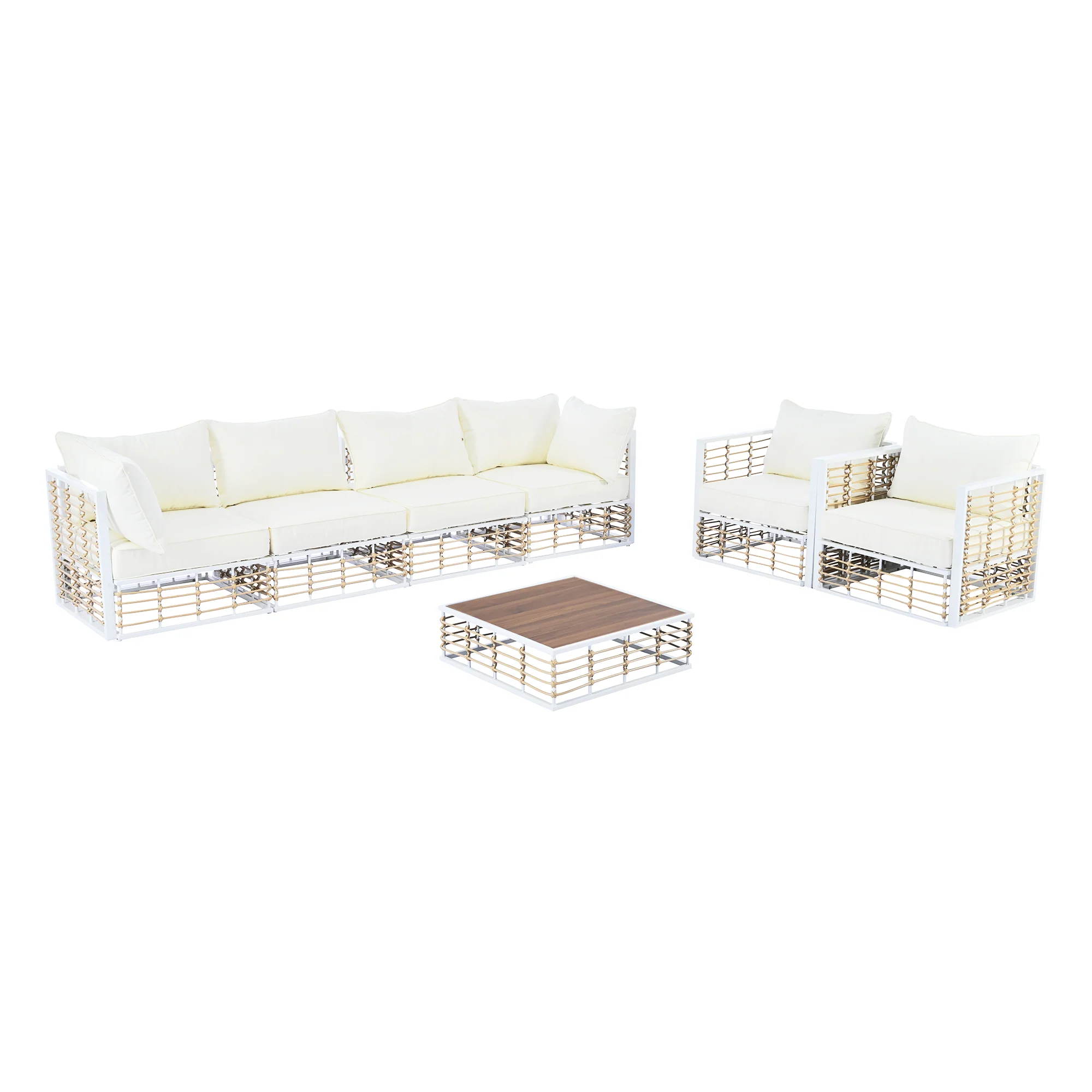 Walker Edison | White Modern Minimalist 7-Piece Metal Outdoor Patio Sectional Sofa Set