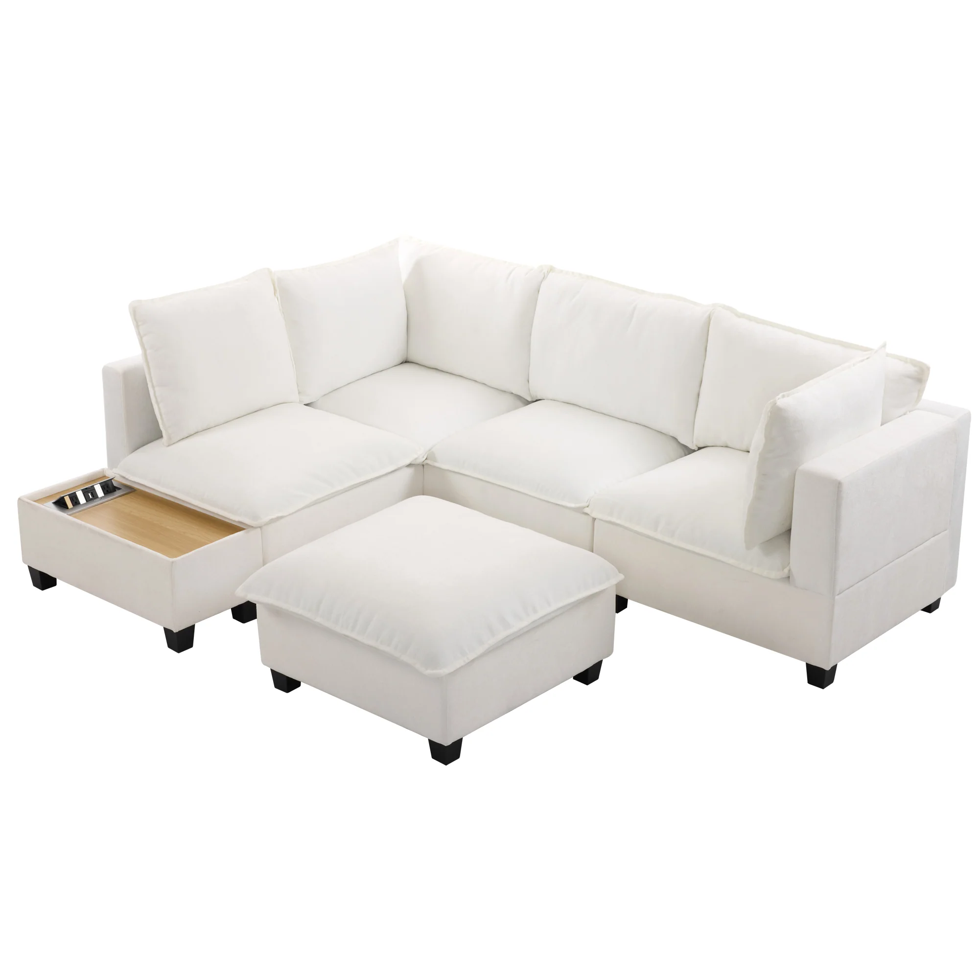 Walker Edison | Cloud Modular U-shaped Sectional Sofa with Ottoman and Coffee Table