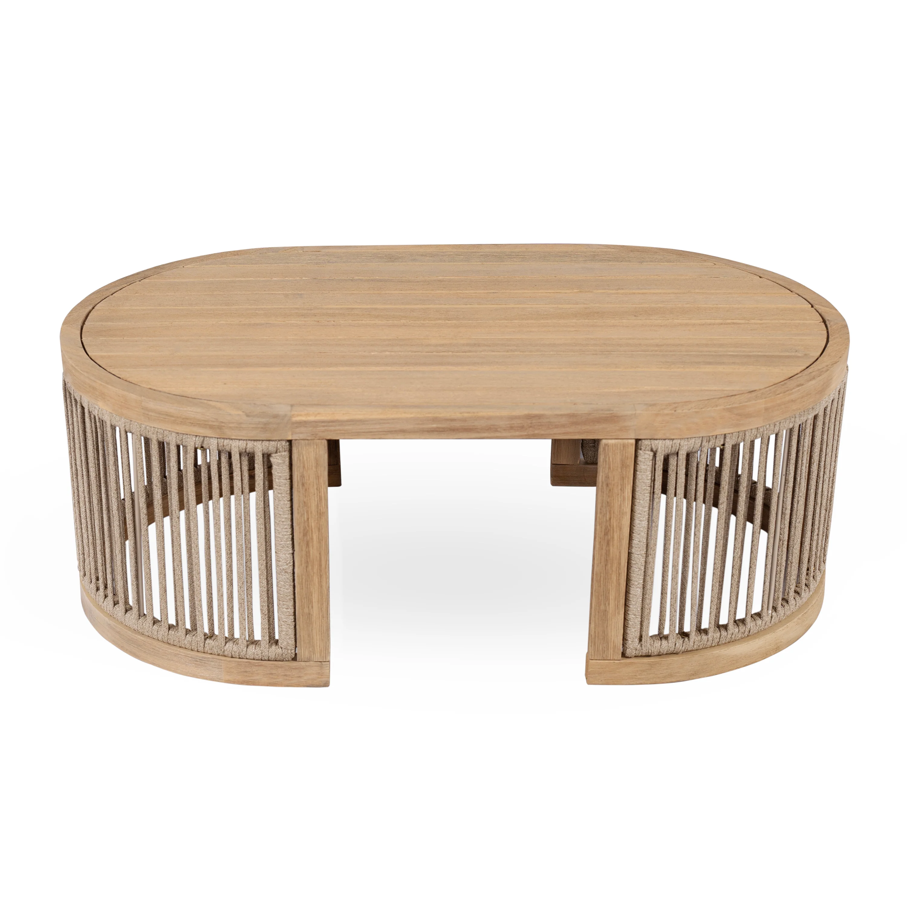Walker Edison | Outdoor Acacia Wood Oval Coffee Table with Rope