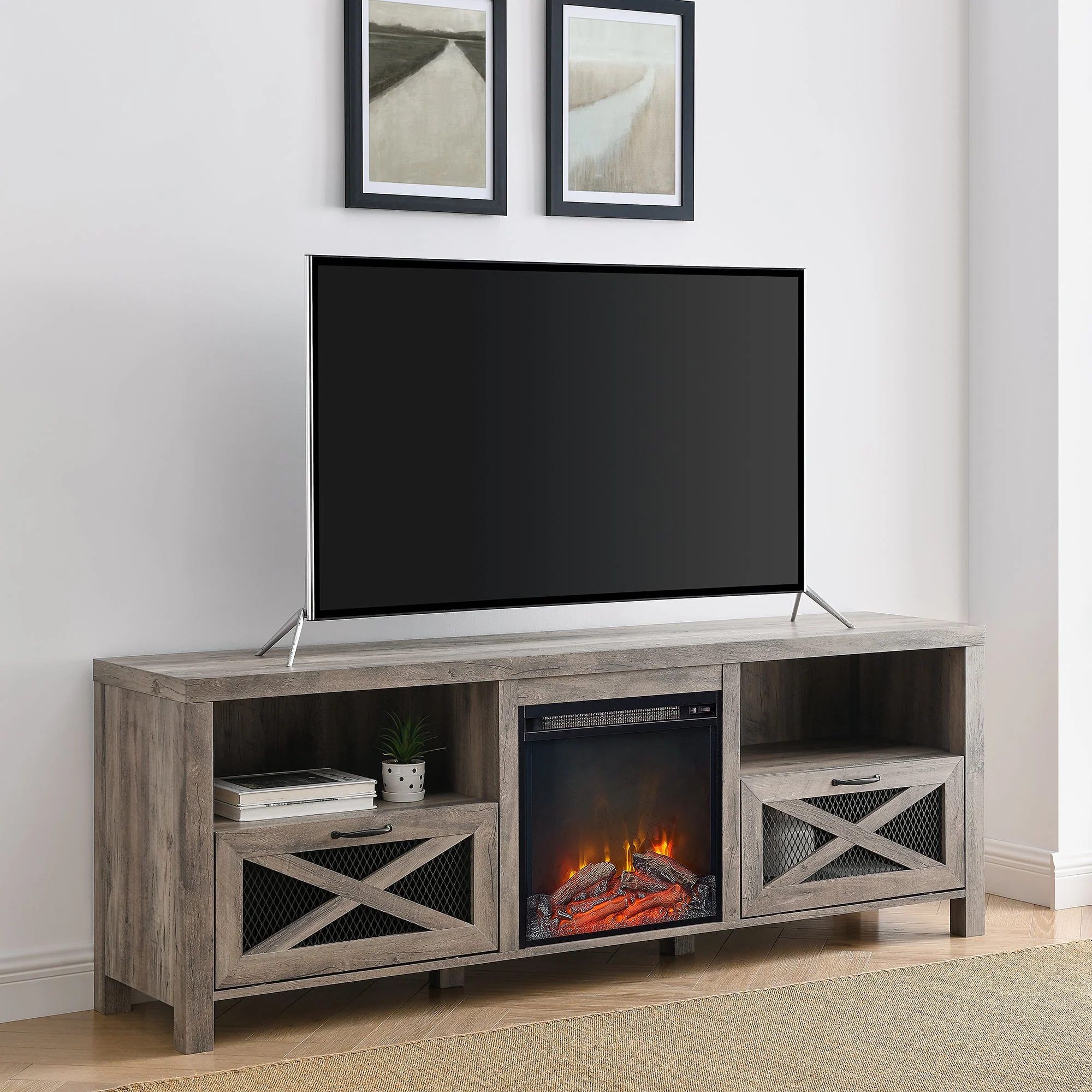 Farmhouse Abilene 70 Rustic Fireplace TV Stand