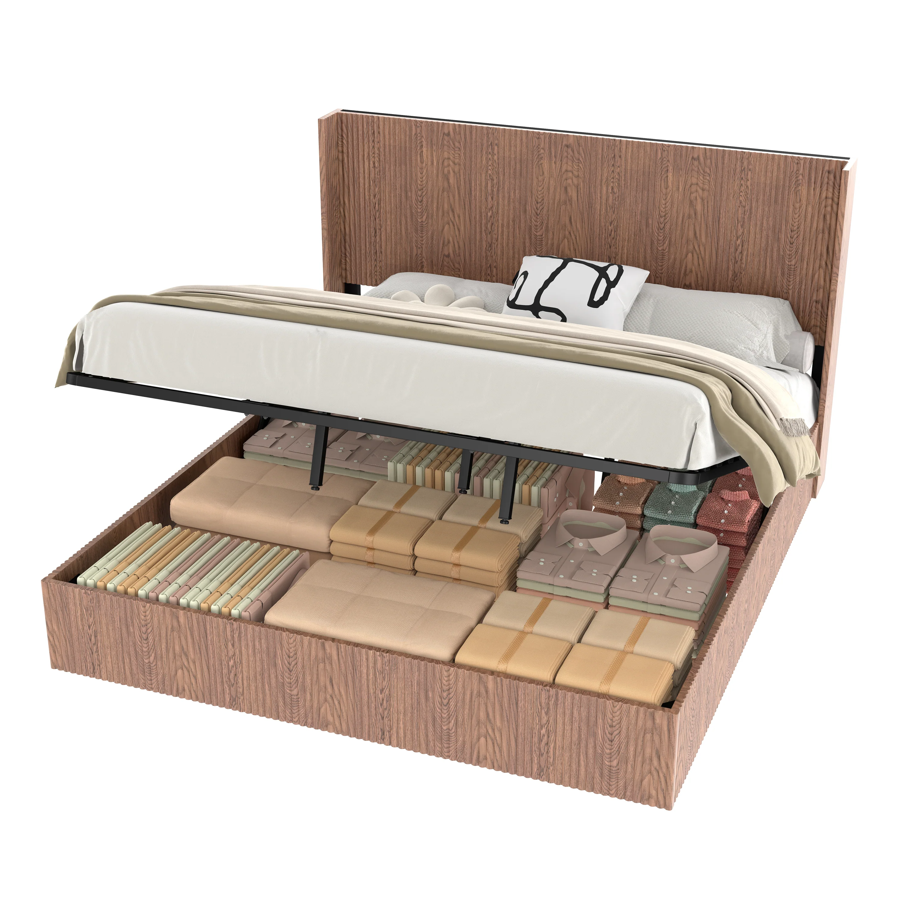 Walker Edison | Modern Grooved Undulating Lift Storage Bedframe