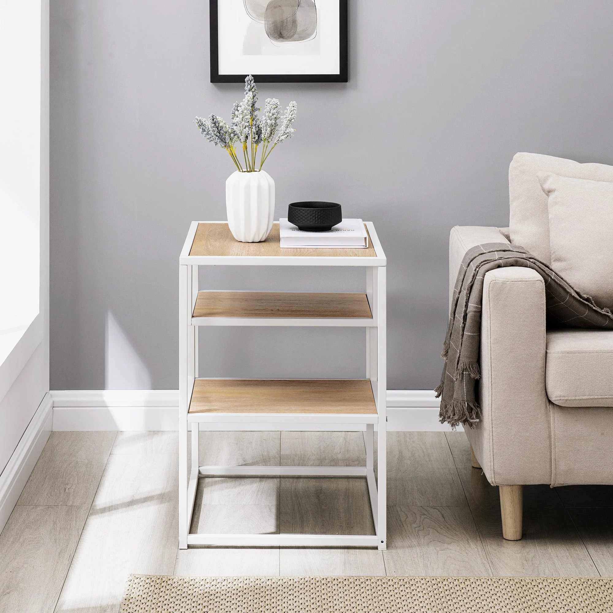 Maya 16 Contemporary Metal and Wood Side Table