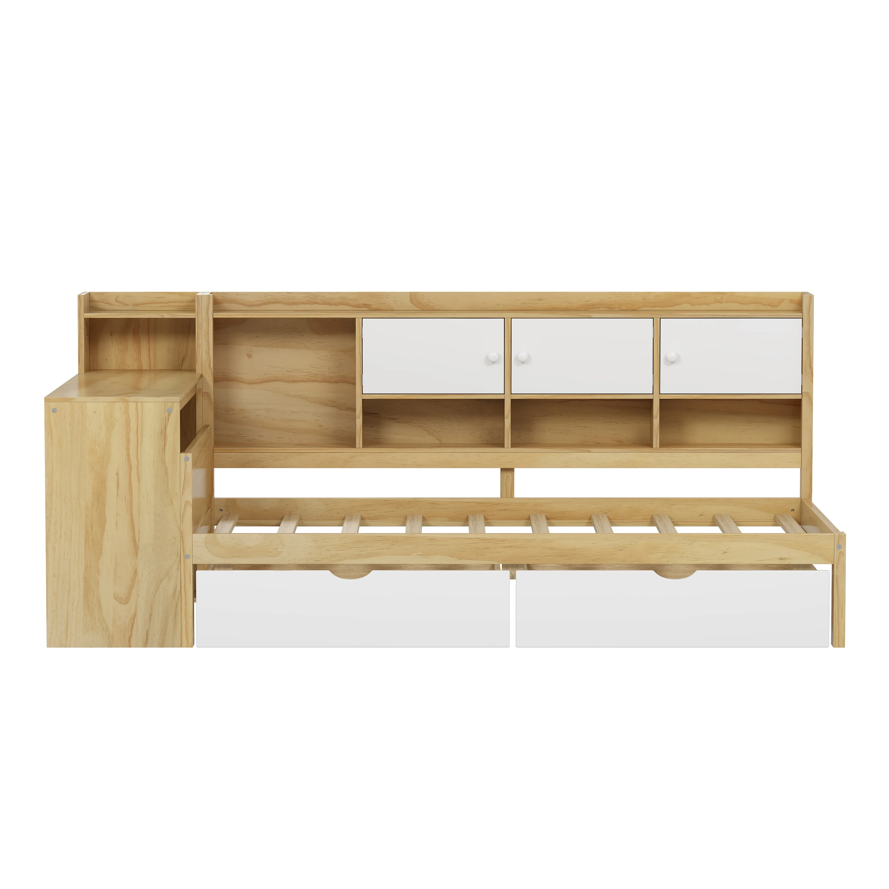 Walker Edison | Multi-Functional Wooden L-Shape Daybed with Storage Cabinets and Drawers