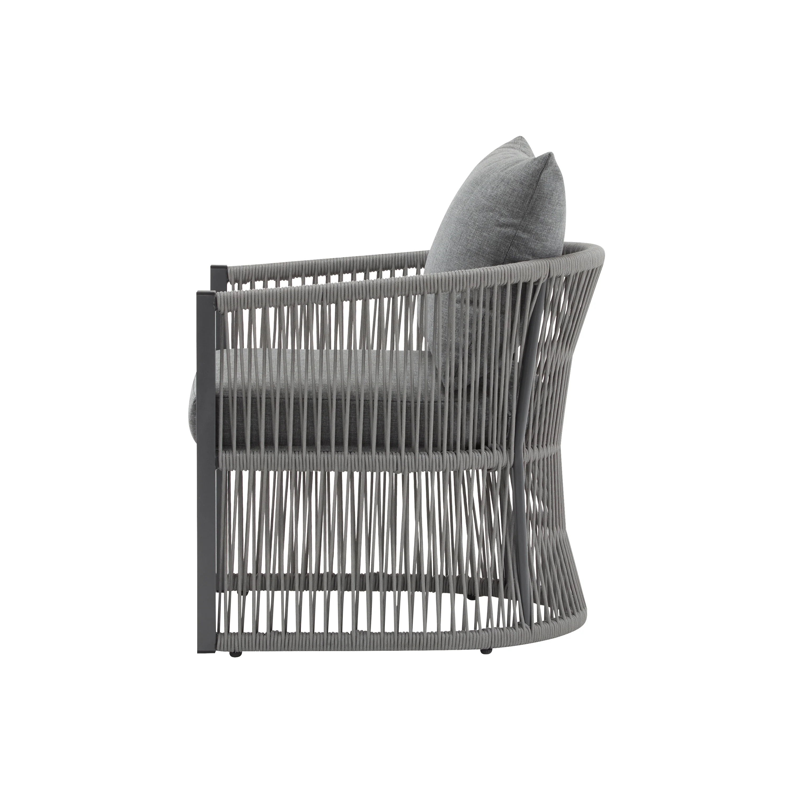 Walker Edison | Stylish Rope-Weave Gray Curved Outdoor Chairs Set of 2