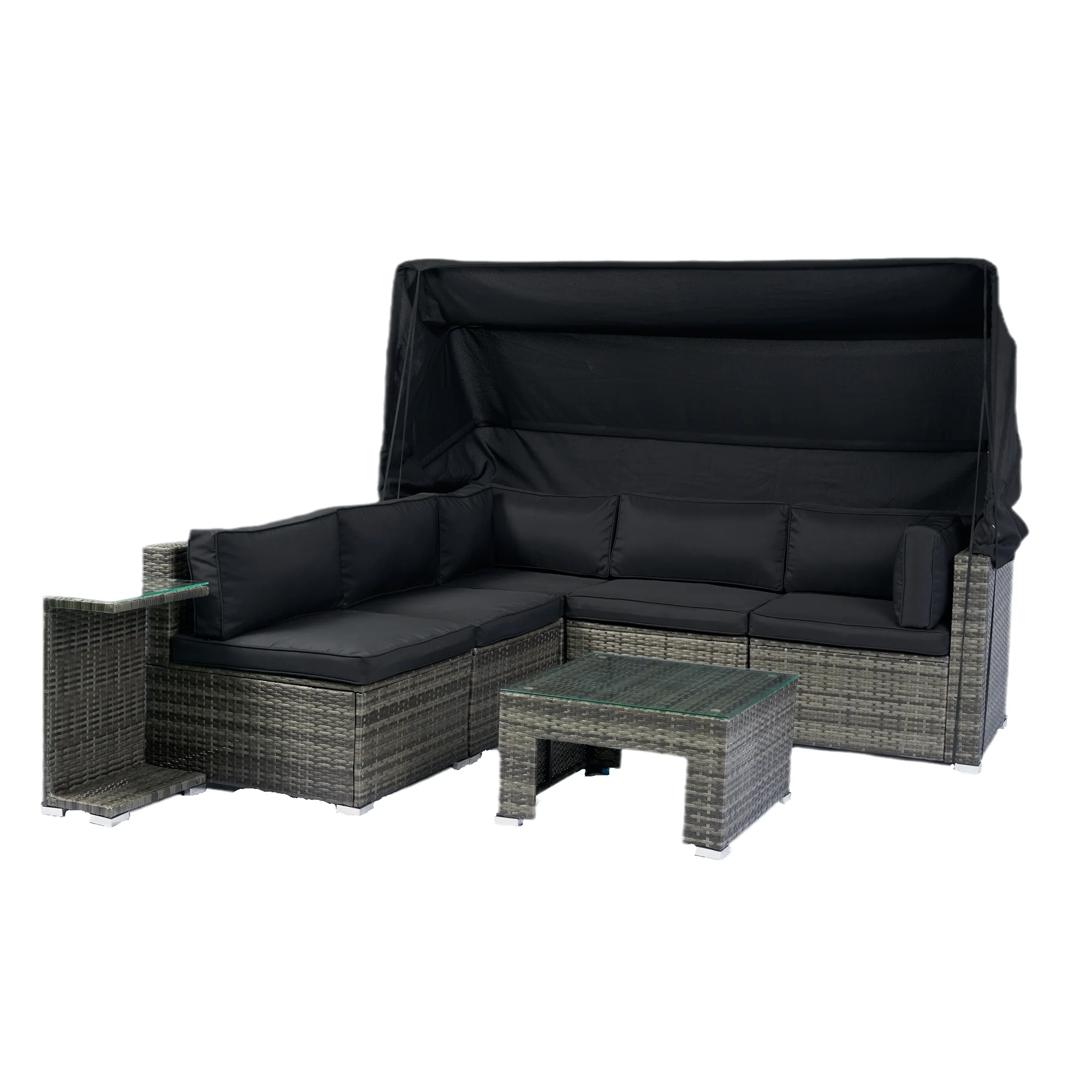 Walker Edison | 7-Piece Outdoor Patio Canopy Wicker Rattan Sectional Sofa Set