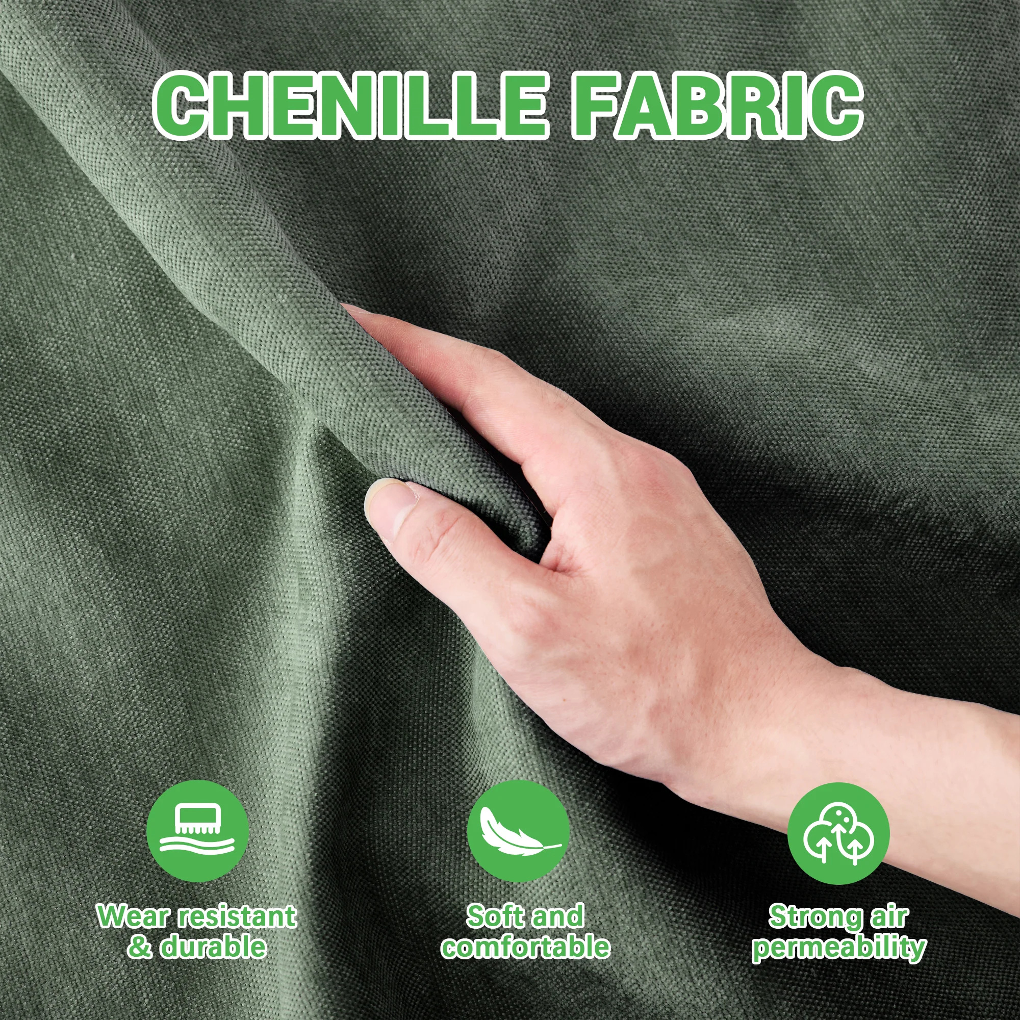 Walker Edison |Ergonomic Design Green Chenille Loveseat Sofa with Ottoman